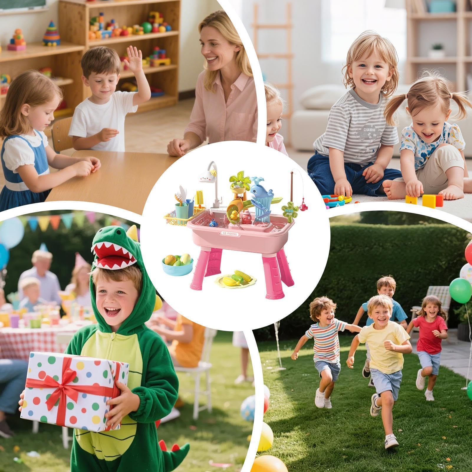 Wasserspieltisch Für Kinder Mit Pumpe, Spielbecken Mit Fließendem Wasser , 4-in-1-Spielbecken Outdoor-Kinderwasserspielzeug, Spielwaschbecken Kind er, Wasserbahn Kind er Draußen Für 3–8 Jahren