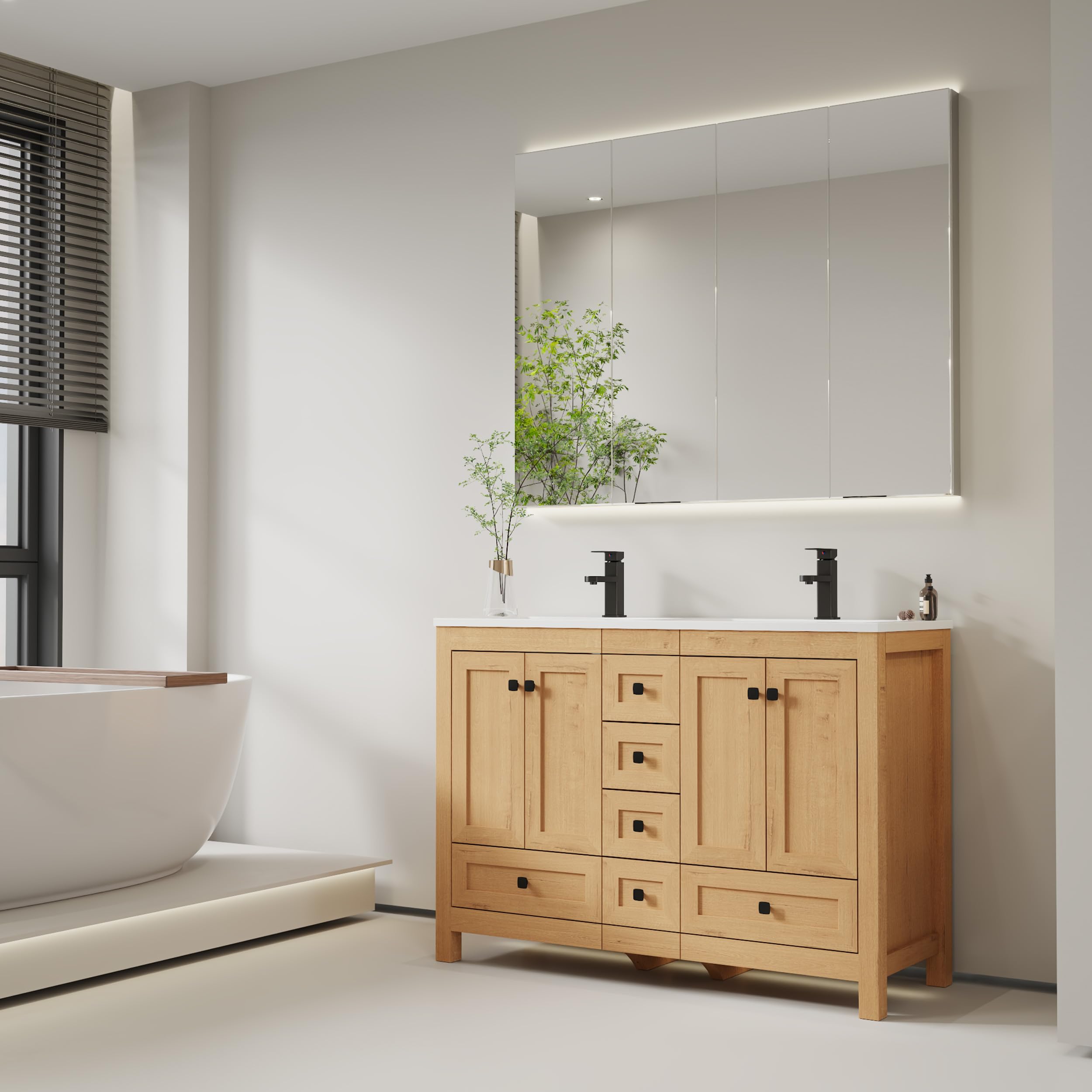 eclife 48 Inch Thickened Wood Natural Double Sink Vanity