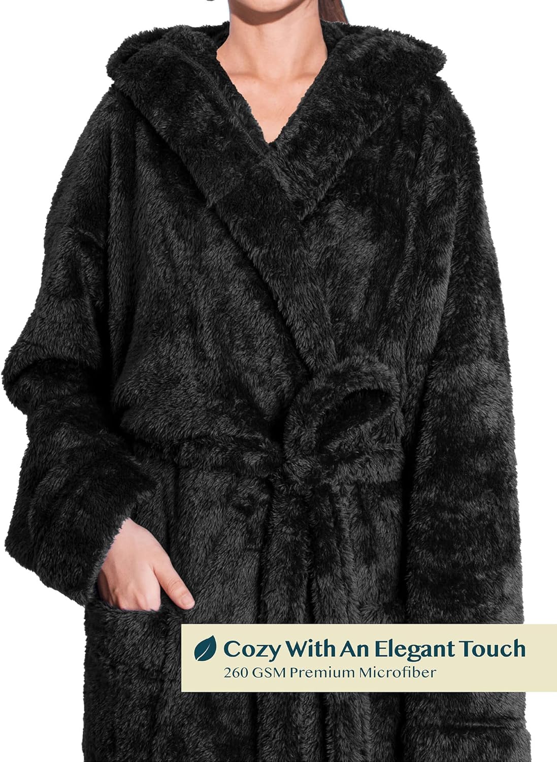 PAVILIA Women Hooded Plush Soft Robe | Fluffy Warm Fleece Sherpa Shaggy Bathrobe - Image 3