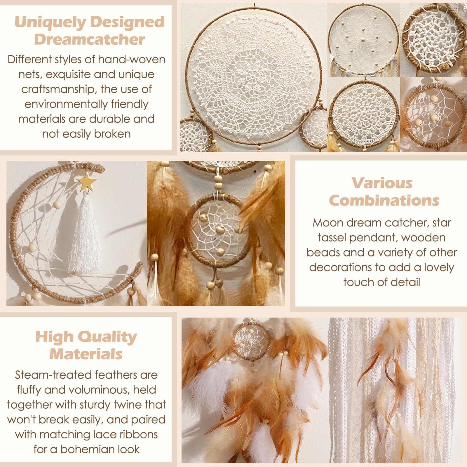 Traumfänger-Wanddekoration – handgefertigte Feder-Traumfänger, 78,7 cm, groß, Boho-Makramee, Wandbehang für Schlafzimmer, Erwachsene, Mond, Wandkunst, Indianer-Dekor für Frauen, Teenager, Mädchen, 5