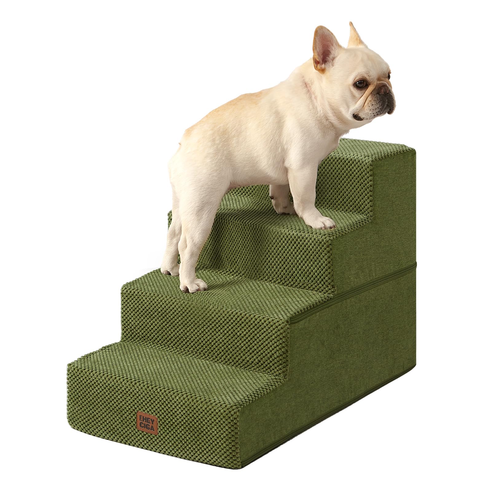 EHEYCIGA Dog Stairs for Bed 18" H, Dog 4-Steps for High Bed, Olive Green | Pet Steps for Small Dogs and Cats, Non-Slip Balanced Pet Ramp Indoor