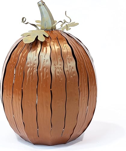 Desert Steel Luminaria de calabaza alta (grande, naranja) - Portavelas de metal para interiores y exteriores para decoración de Halloween