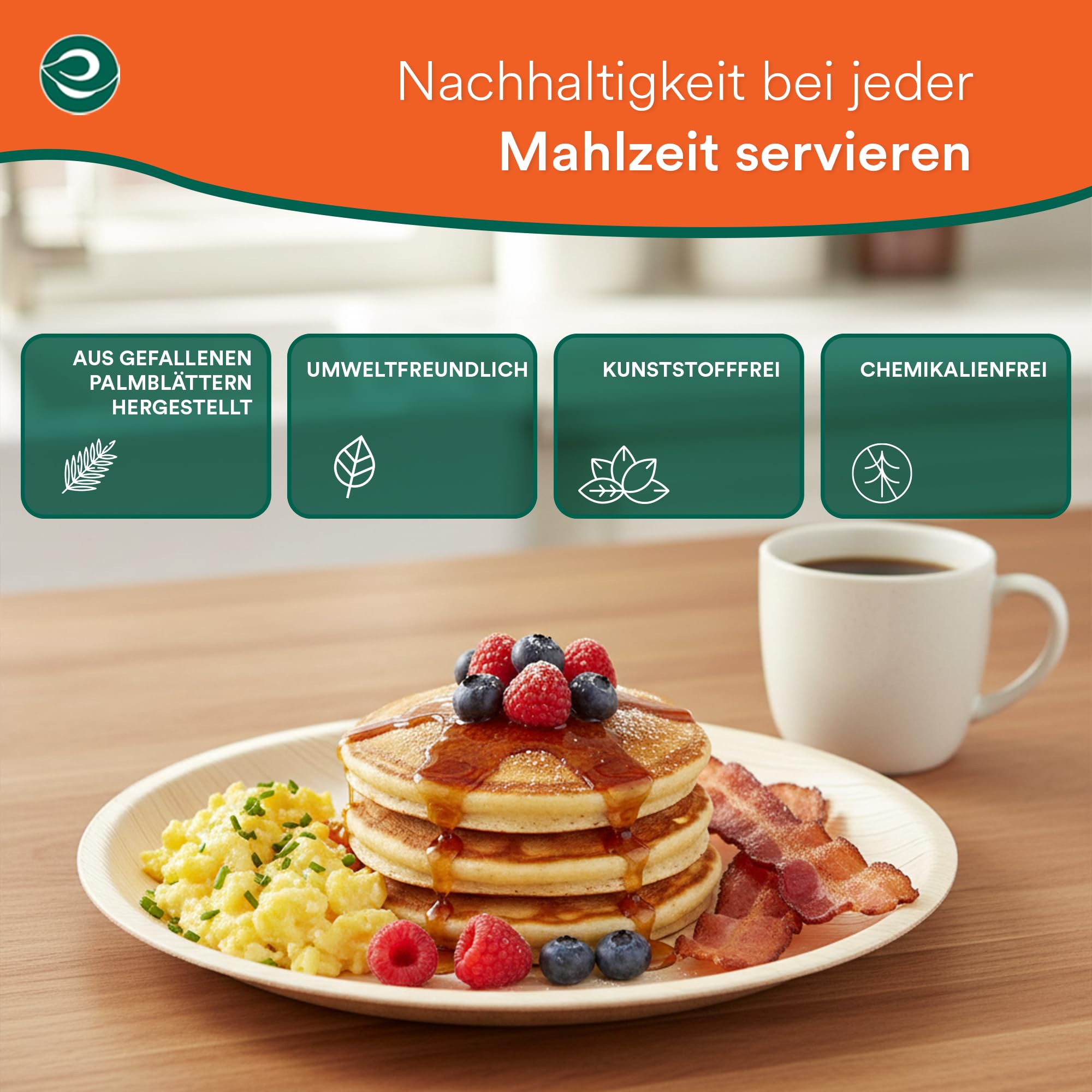 ECO SOUL Bambus teller 10"(25 cm) Palmblatt teller Einwegteller(200 Stück) | 100% natürliches Palmblatt, Extra stabil für heiße & kalte Speisen, Fett & schnittfest, Kompostierbare Alternative zu Plast