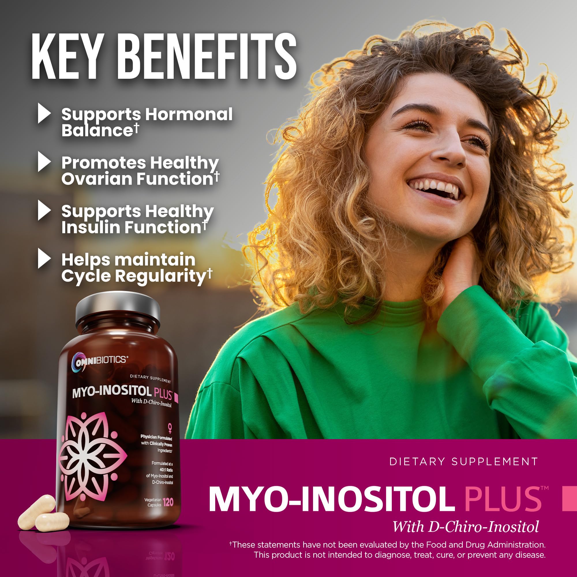 OmniBiotics Myo-Inositol & D-Chiro Inositol Supplement with 40:1 Ratio for Hormone Balance for Women - Women Supplement to Support Reproductive Health & Ovarian Function. Non-GMO - 120 Vegan Capsules — Amazon image 4
