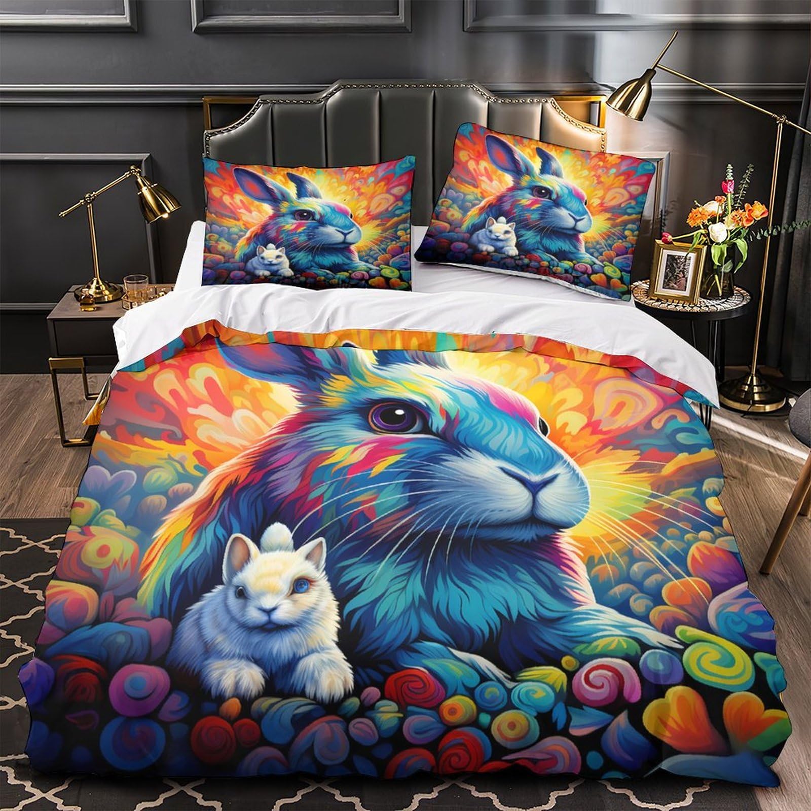 Parure de lit chiot 3D 200x200 cm en microfibre respirante avec housse de couette