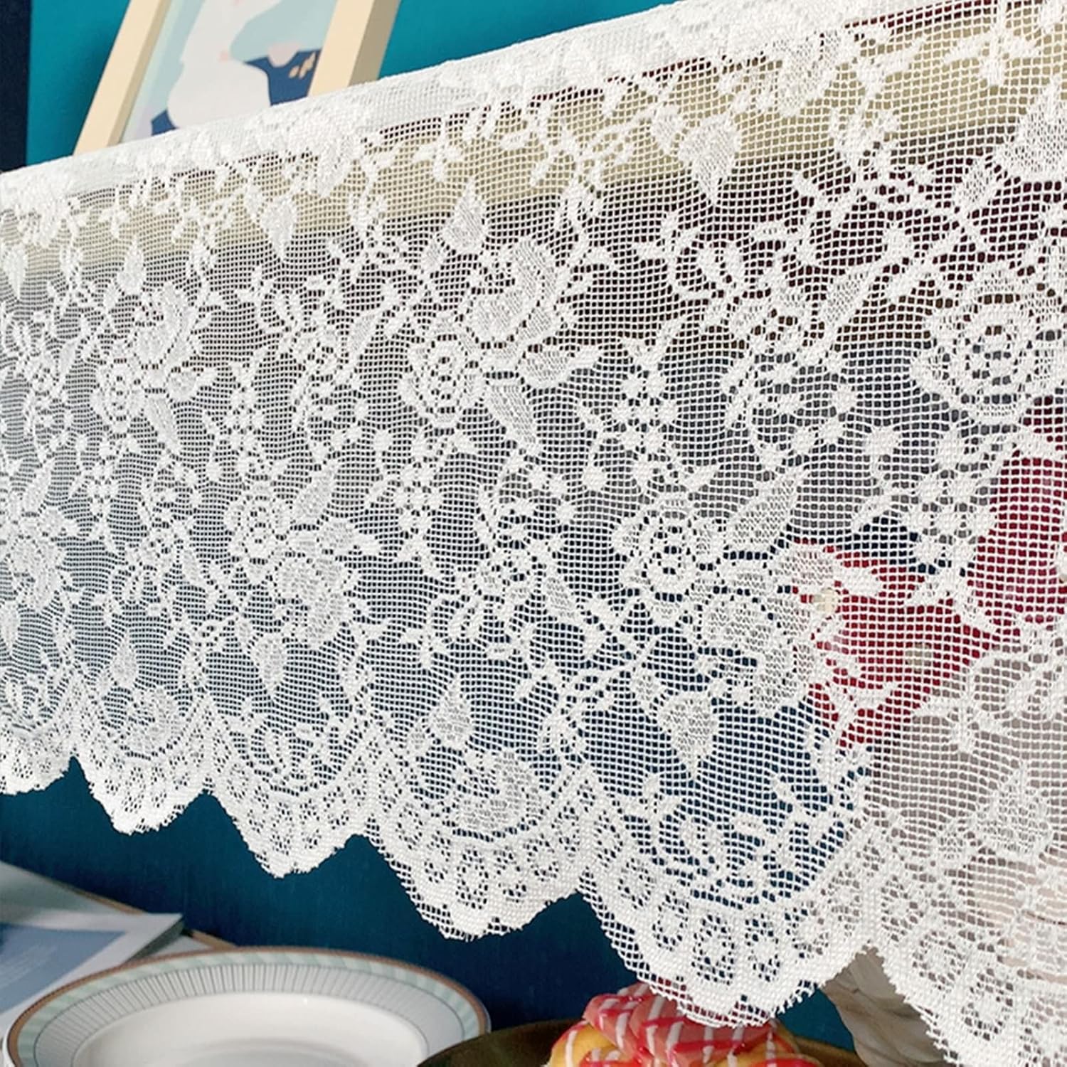 Table Runner Decorative,24" x 95",Lace with Embroidery Runner Table Polyester Living Room Table Runner Beige