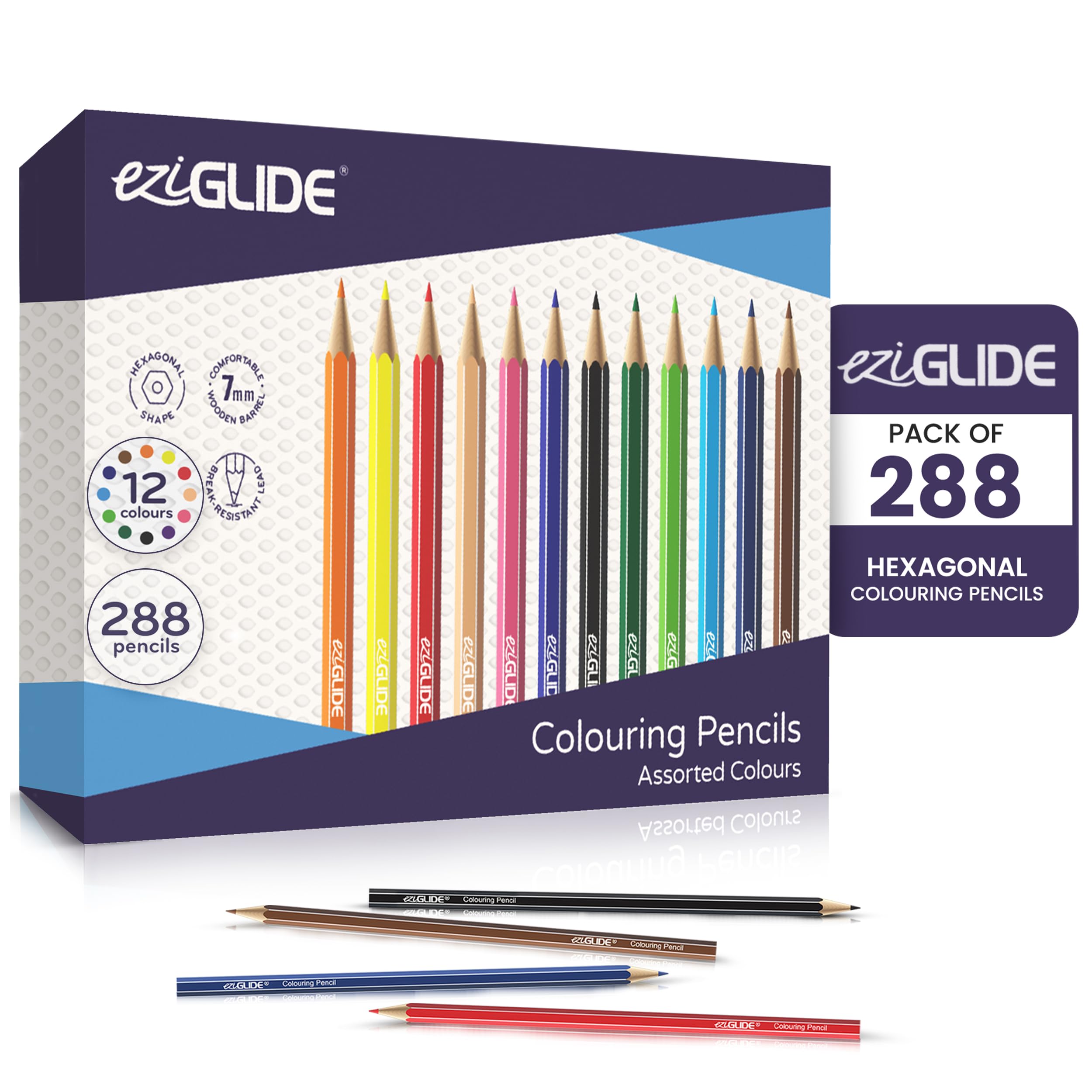 Eziglide Buntstifte, 288er-Packung, Großpackung mit 12 verschiedenen hochpigmentierten Farben, ideale Buntstifte für Erwachsene und Kinder zur Verwendung in einem Malbuch, zum Skizzieren, Ausmalen und | 12 verschiedene Hochpigmentfarben für Erwachsene & K