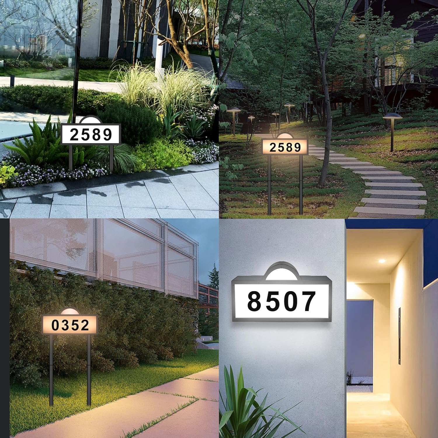 LED Solar Address Sign, Address Numbers for Yard with 2 Colors, Warm White & Cool White, IP 65 Waterproof House Numbers Sign for Outside, Wall Mounted/In Ground Solar House Number kit