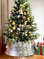 Vista 9 de Collar de árbol de Navidad de metal galvanizado de 35.5 pulgadas, collares de árbol de Navidad troquelados con copos de nieve para árboles