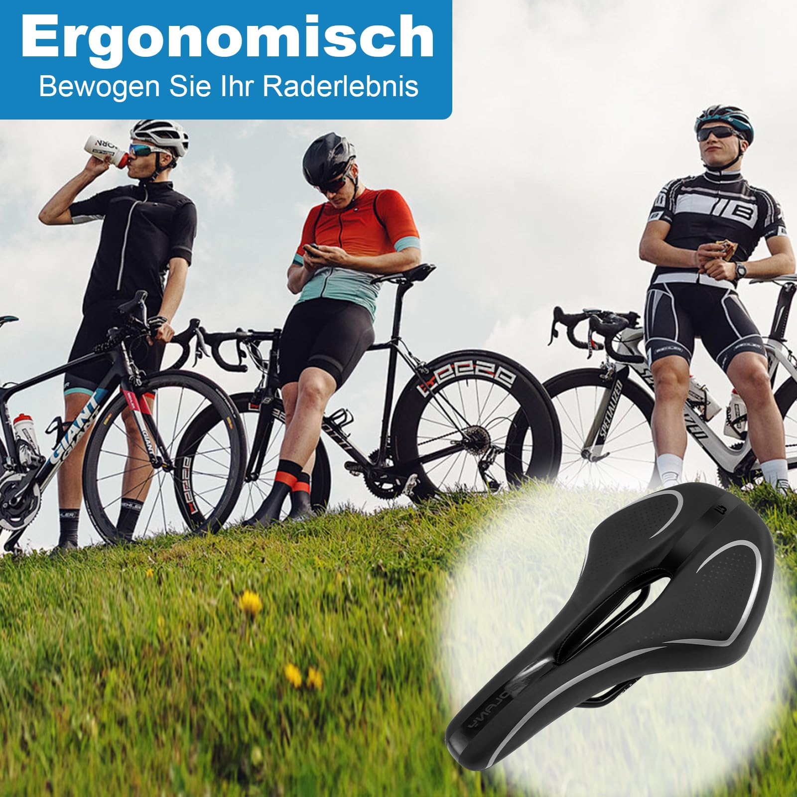 Fahrradsattel Herren Damen Bequem, Weich Memory Foam Ergonomisch Stoßdämpfend Atmungsaktiv Fahrrad Sattel, Wasserdicht Fahrradsitz mit überzug für MTB Rennrad Cityrad