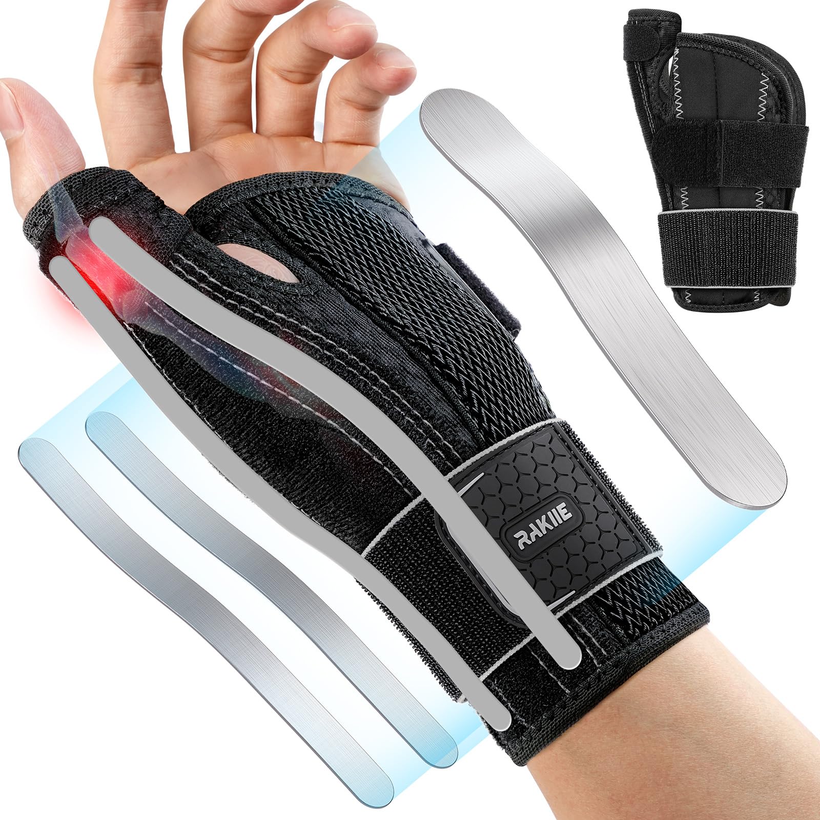 Rakiie Carpal Tunnel Wrist Brace for Left Hand Thumb Spica Splint for De Quervains Tenosynovitis Tendonitis Night Support