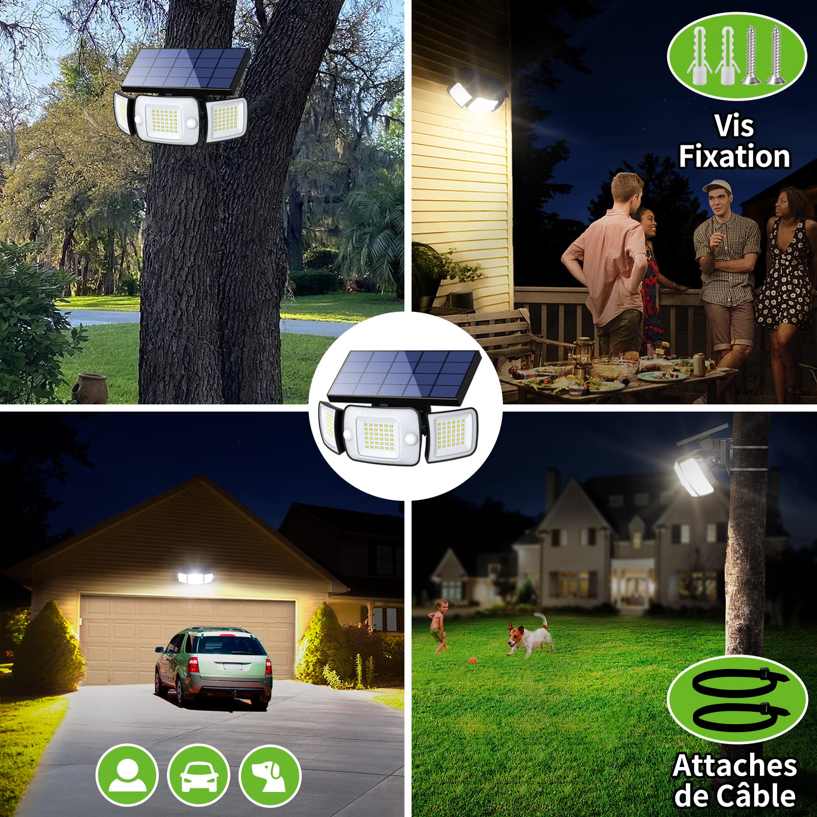 intelamp Luz solar exterior 6000mAh luz solar exterior con sensor de movimiento 1200LM IP65 impermeable proyector solar gran angular luces (2 unidades) | Lámpara solar exterior con sensor de movimiento, IP65, iluminación exterior para jardín, garaje
