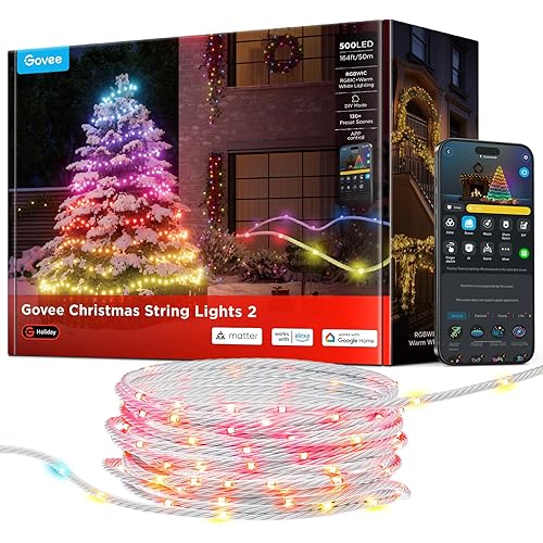 Govee Christmas Lights 2, RGBWIC 164FT 500LEDs String Lights for Holiday Decor, Smart Indoor Outdoor LED Decoration with Shape Mapping Function, 130+ Scene Modes, APP Control, Clear Wire