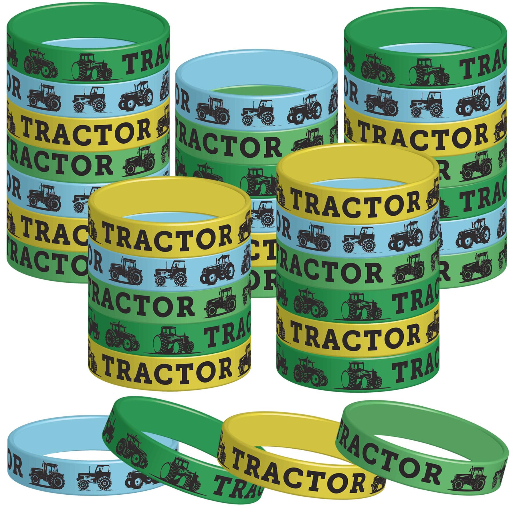 ATSMOICY 48 Pieces Tractor Party Wristbands Rubber Bracelets - Farm Green Tractor Birthday Party Favors Supplies Decorations Goodie Bag Favor Stuffer Stretchable Silicone Wristband