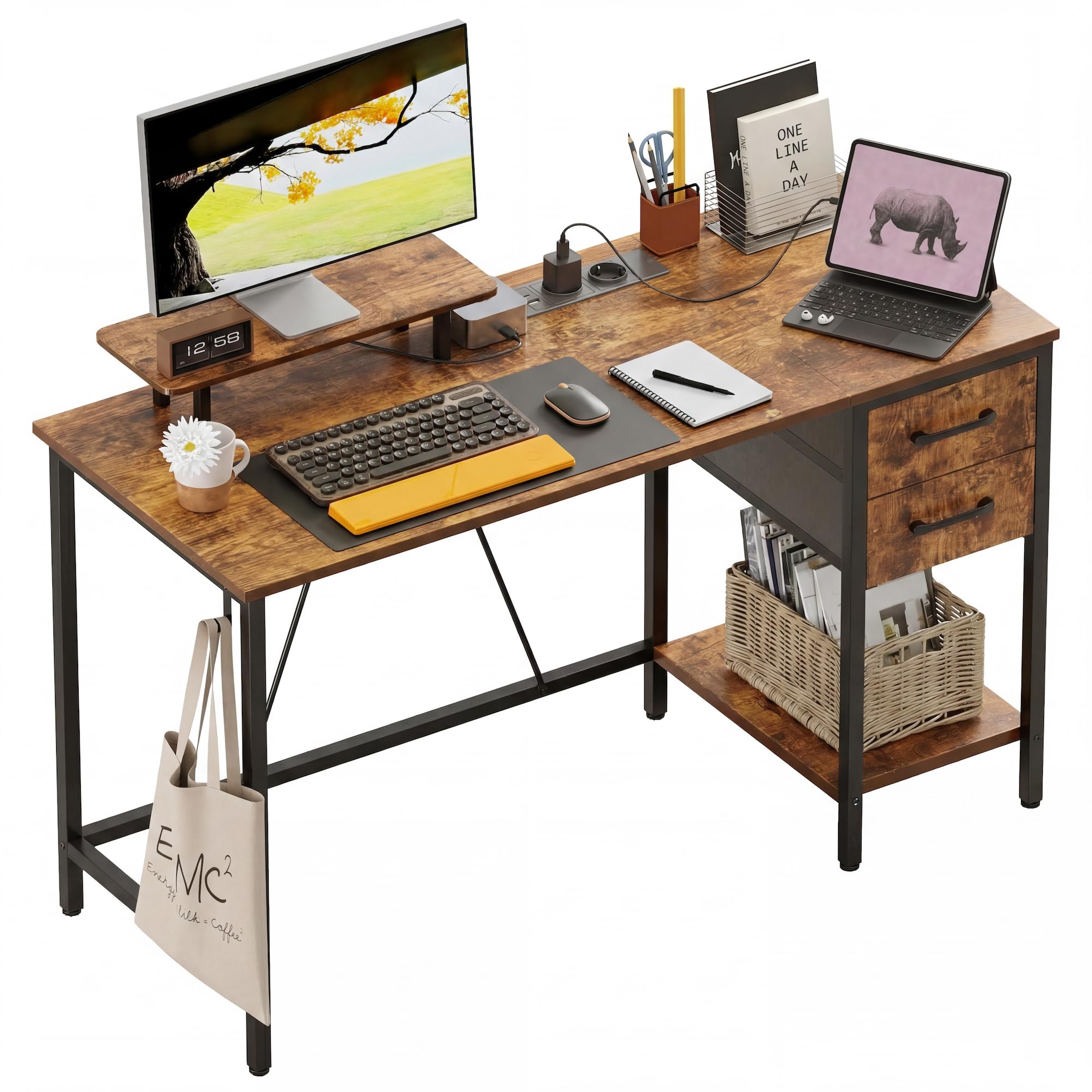 Bureau pour bureau à domicile et chambre avec rangement et bloc multiprise