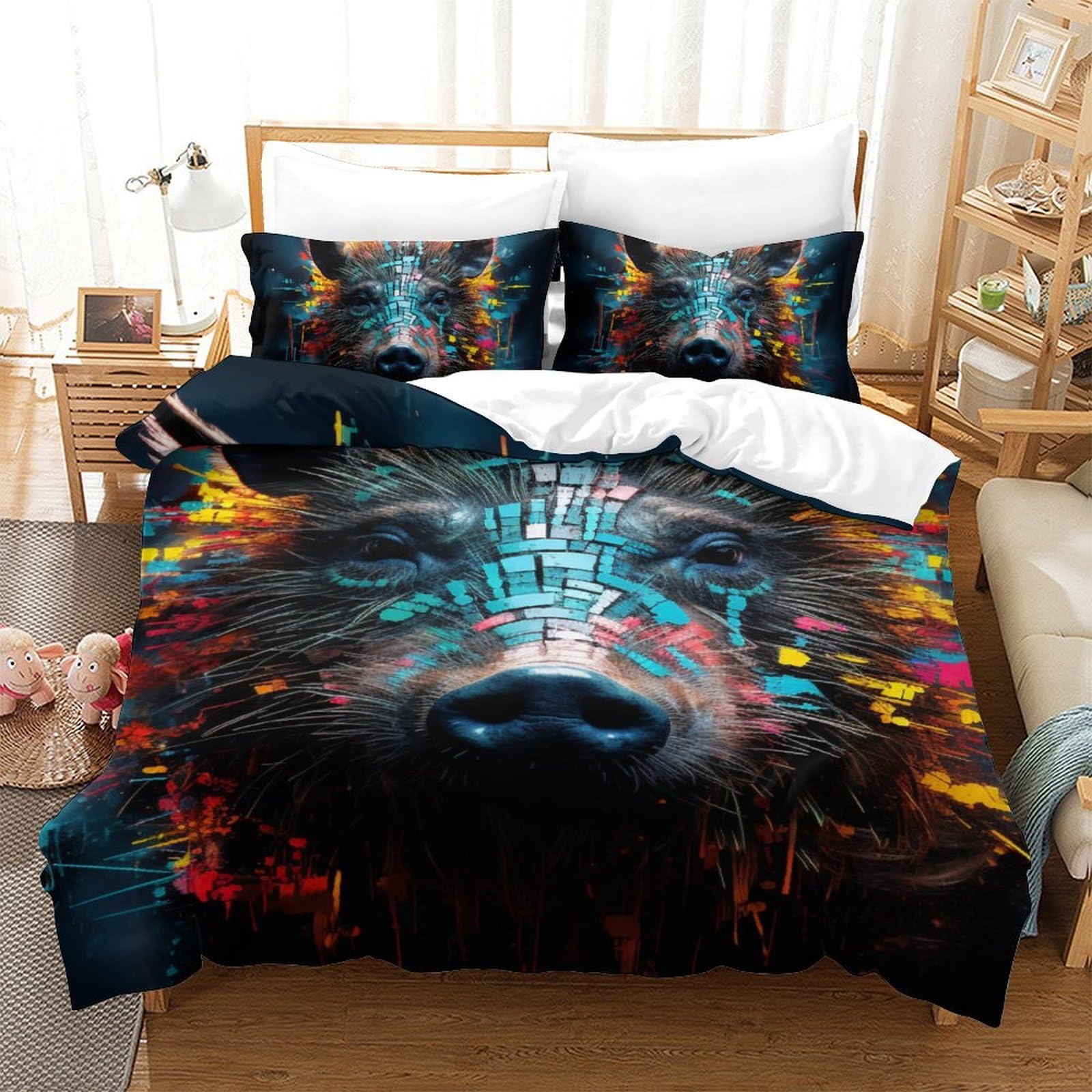Housse de couette porcs 3D douce en microfibre pour le lit zippé de votre enfant