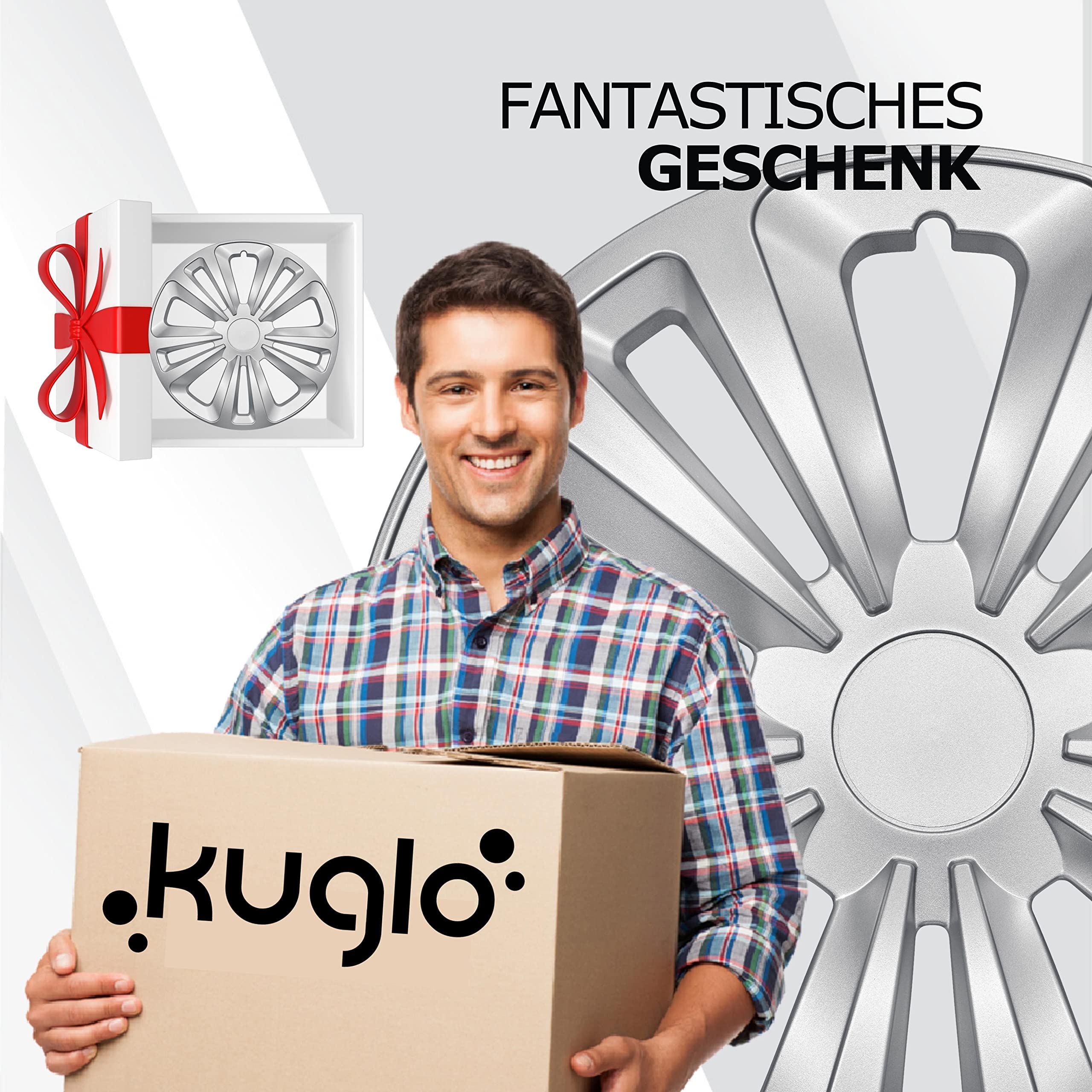 Kuglo T-Rar Radkappen 13 Zoll Silber, 4er-Set für Stahlfelgen | Schlagfester, witterungsbeständiger Kunststoff mit Metallspannring und werkzeugloser Clip-Montage