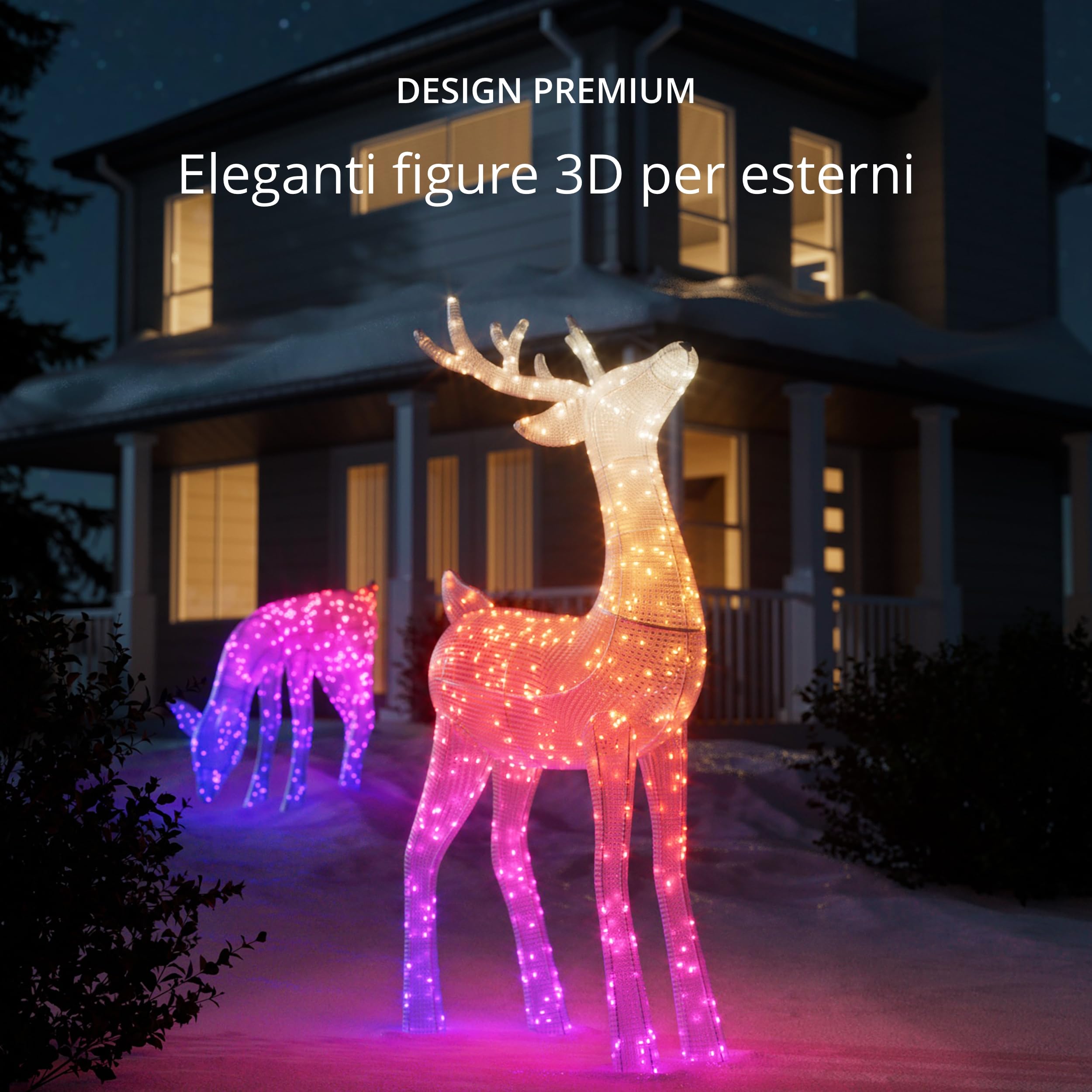 Twinkly Reindeers Stag, Renna Luminosa da Esterno Mappabile a LED, 240 LED RGB + Luce Bianca Calda, Altezza 125cm, Compatibile con Alexa e Google Home, IP44, Luci di Natale Esterno Controllate da App