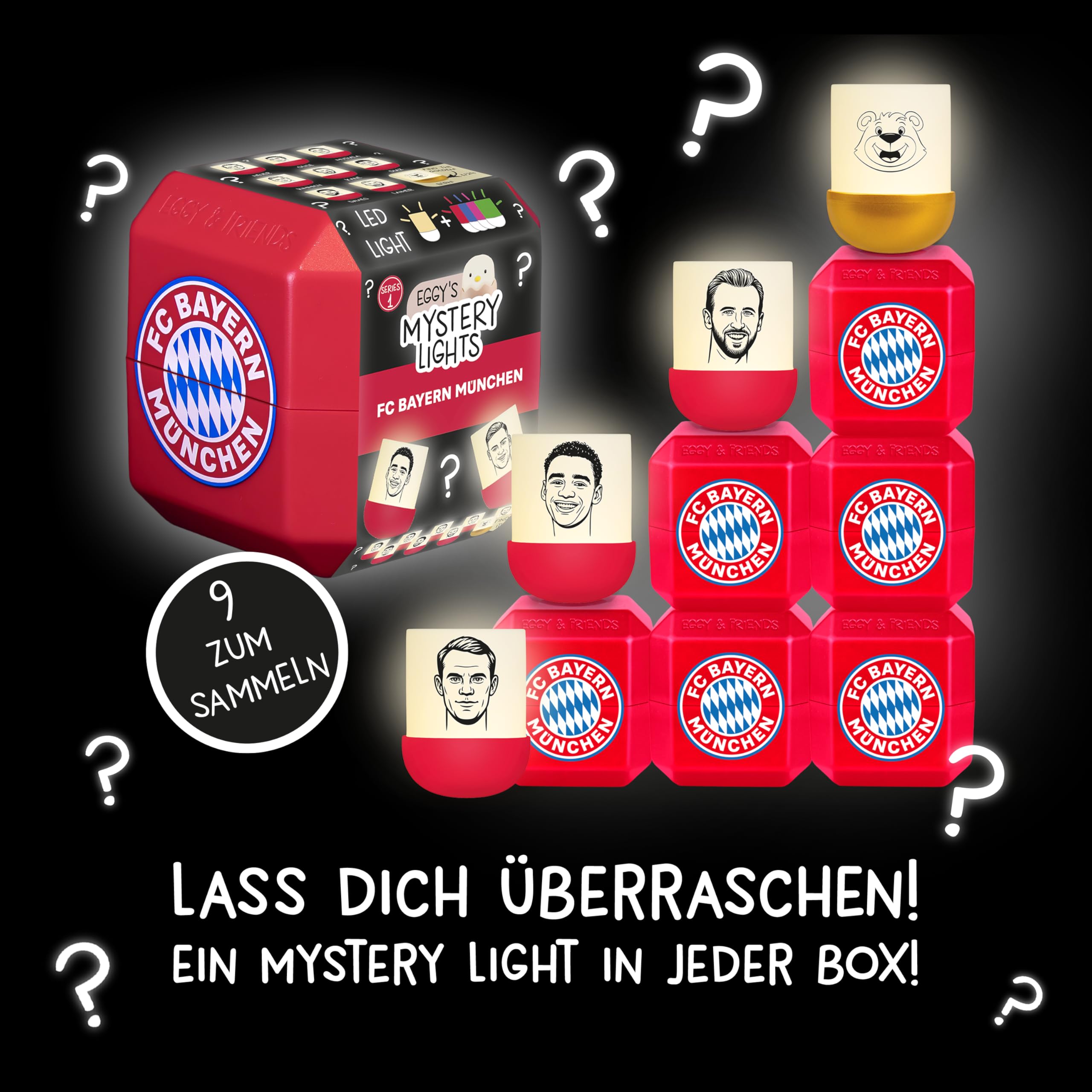MegaLight EGGY & Friends Blind Box Mini Nachtlichter | FC Bayern München Fanartikel | zufällige Auswahl | 1 aus 9 zum Sammeln | USB-C AKKU | wiederaufladbar | EGGY'S Mystery Lights FCB - 3