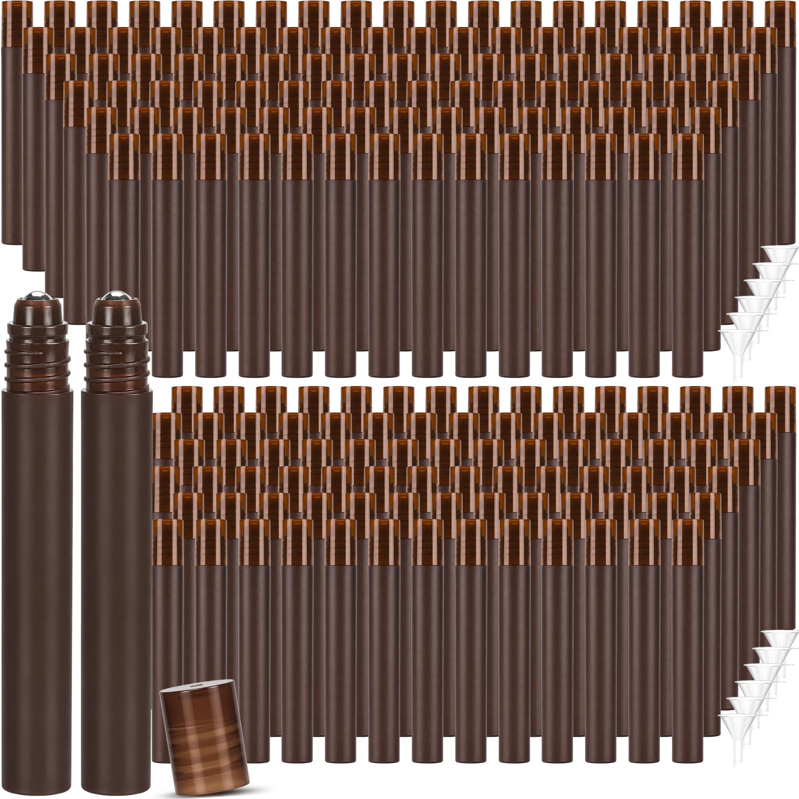 200 Stück 10ml Braune Roll On Flaschen mit 10 Trichtern für Parfümöl