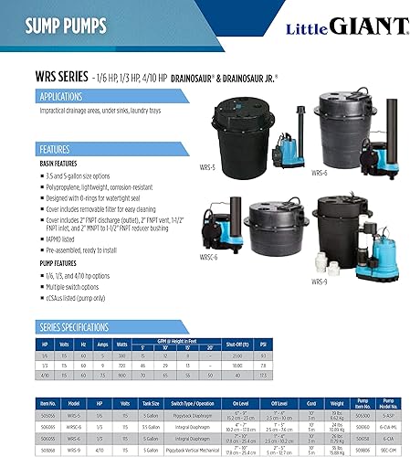 Miniatura 9 de Little Giant WRSC-6 Sistema de combinación de tanque de drenaje compacto y bomba, UNT
