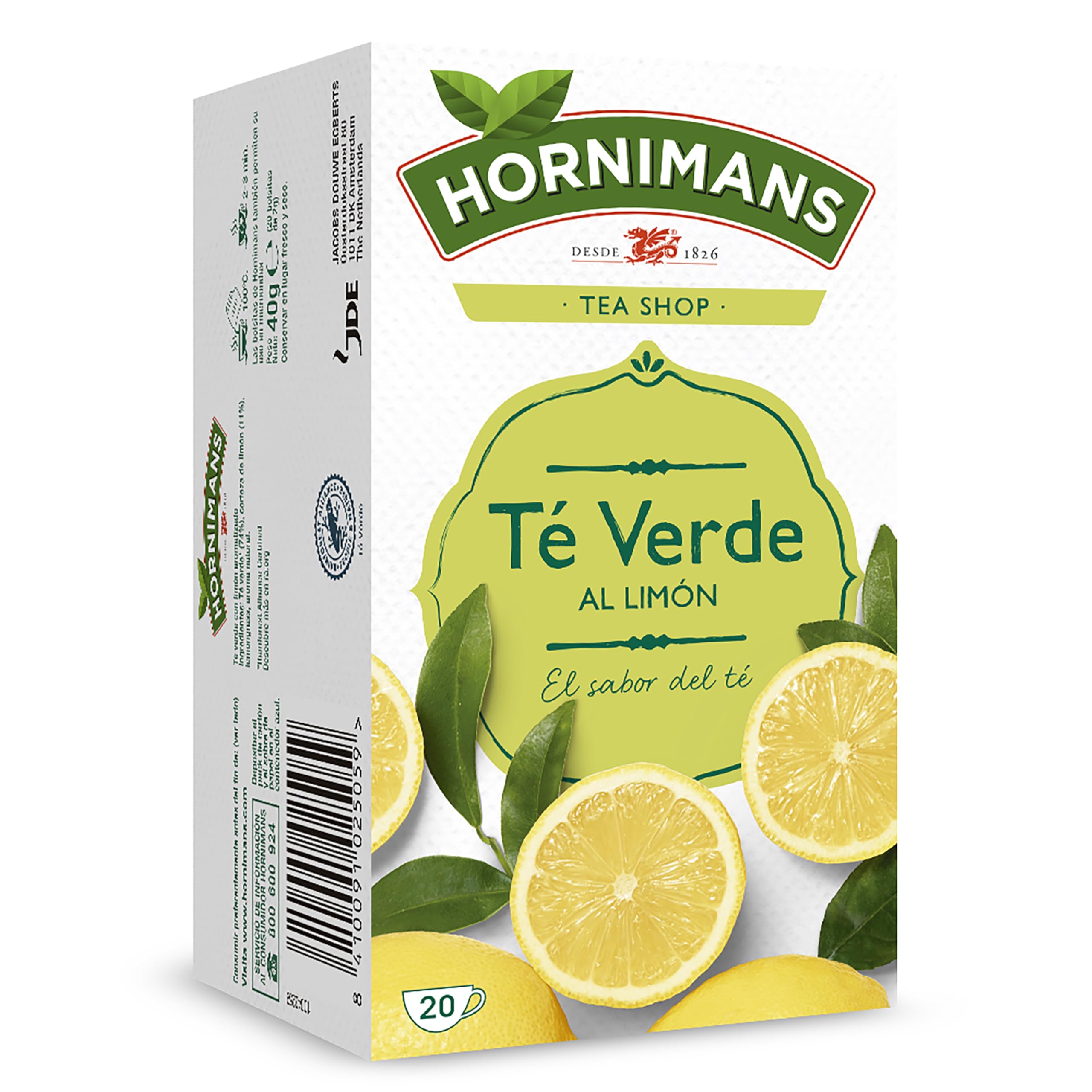 Hornimans Té Verde al Limón Ingredientes 100% Naturales | 20 bolsitas | Con Teína