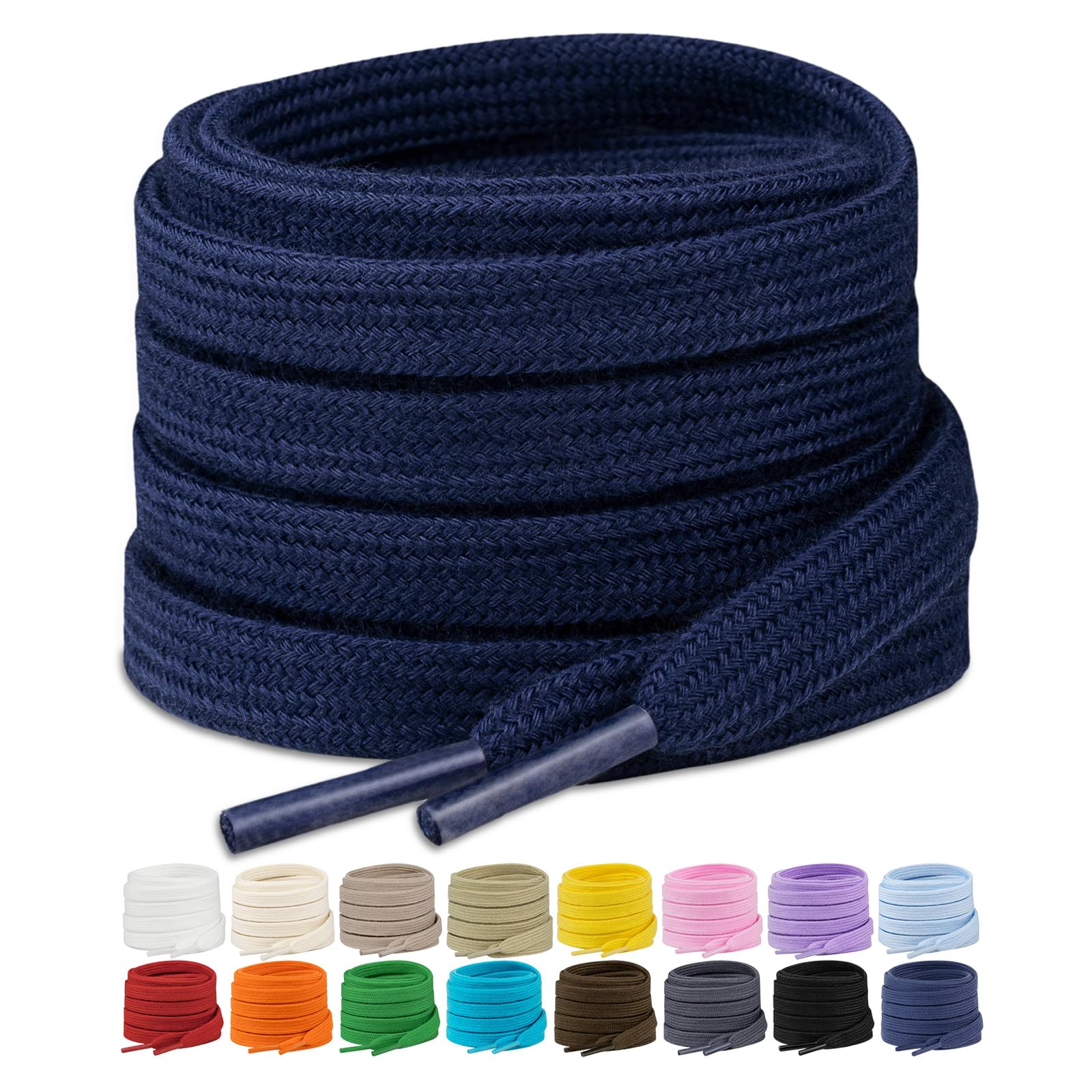 Stepace 2 Pairs Flat Shoe Laces for Sneakers 5/16" Premium Poly Cotton Shoelaces for Athletic Shoes