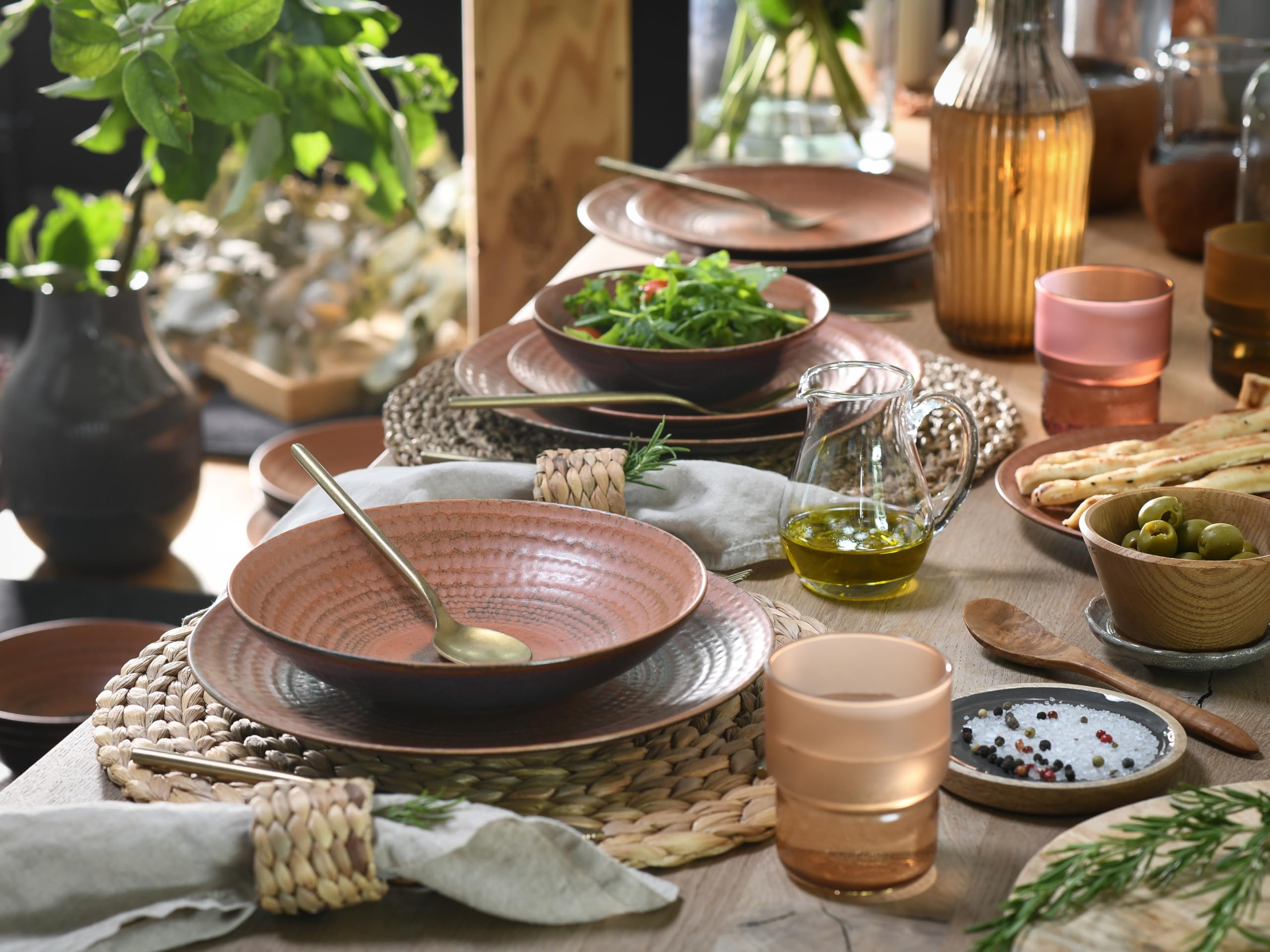 CreaTable, 24859, Serie Neapel Terra, 12-teiliges Geschirrset für 4 Personen, Teller Set aus Steinzeug, spülmaschinen- und mikrowellengeeignet, Made in Europe