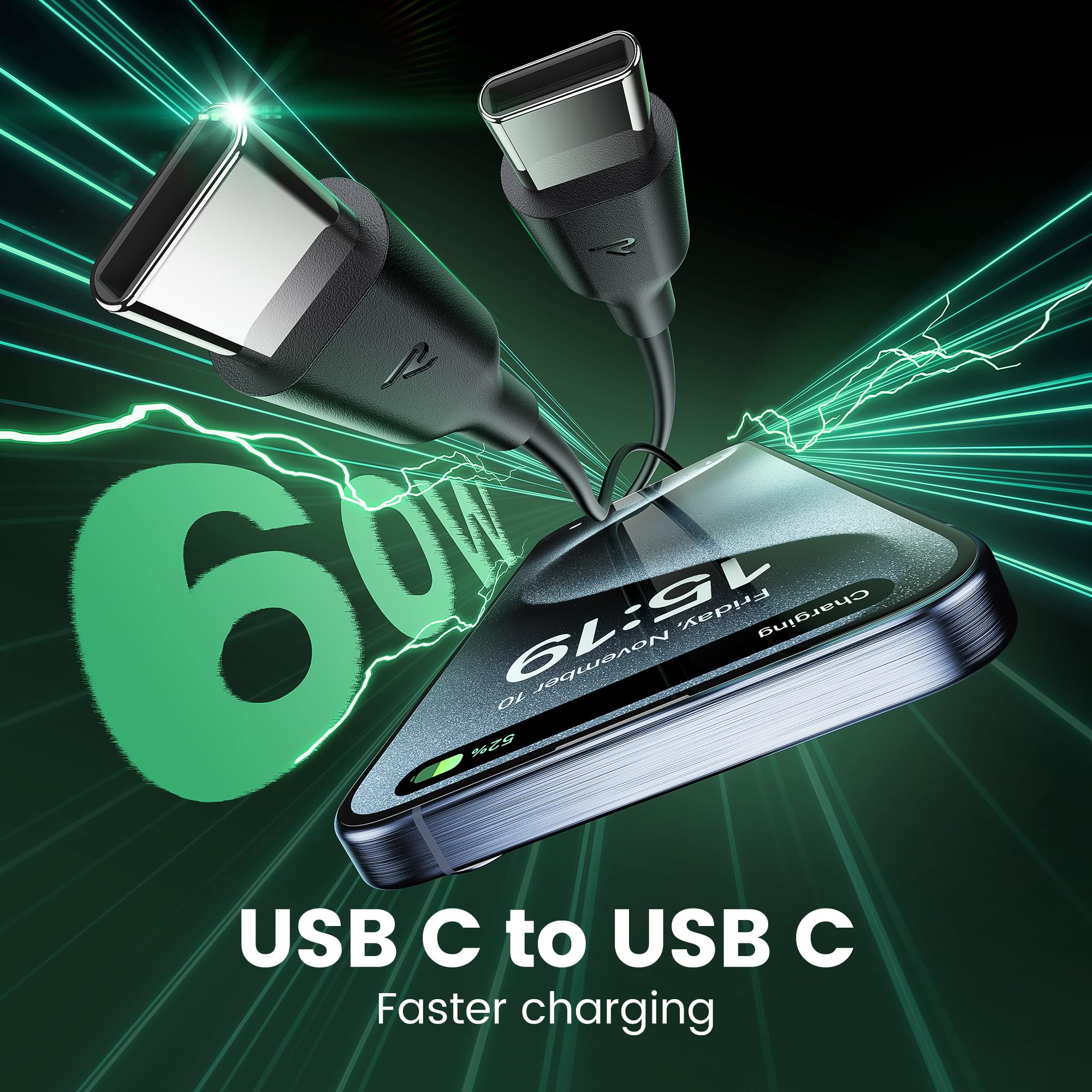 RAMPOW Cavo USB C USB C 4-Pack [1M+1M+2M+2M], Cavo iPhone 16, Cavo USB C 60W, Cavo iPhone 15 Ricarica Rapida per iPhone 16/16 Pro/15/15 Pro, Samsung S23/S22/S21/S20, iPad Pro/Air/Mini, Xiaomi