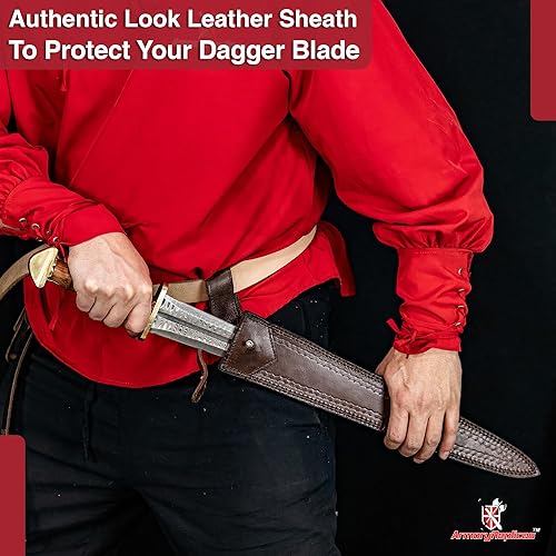 Miniatura 4 de Armory Replicas - Espada corta de acero de Damasco forjada a mano de inspiración medieval con mango de madera auténtica y latón - Coleccionable