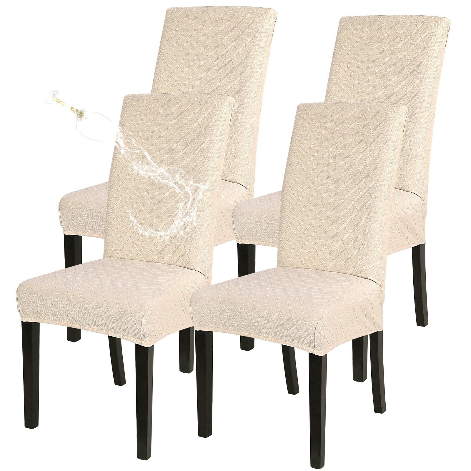 SearchI Dining Room Chair Covers Set of 4 Stretch Parsons Chair Slipcovers Super Fit Spandex Removable Washable Kitchen Chair Protector Cover for Dining Room Hotel(Beige Rhombus)