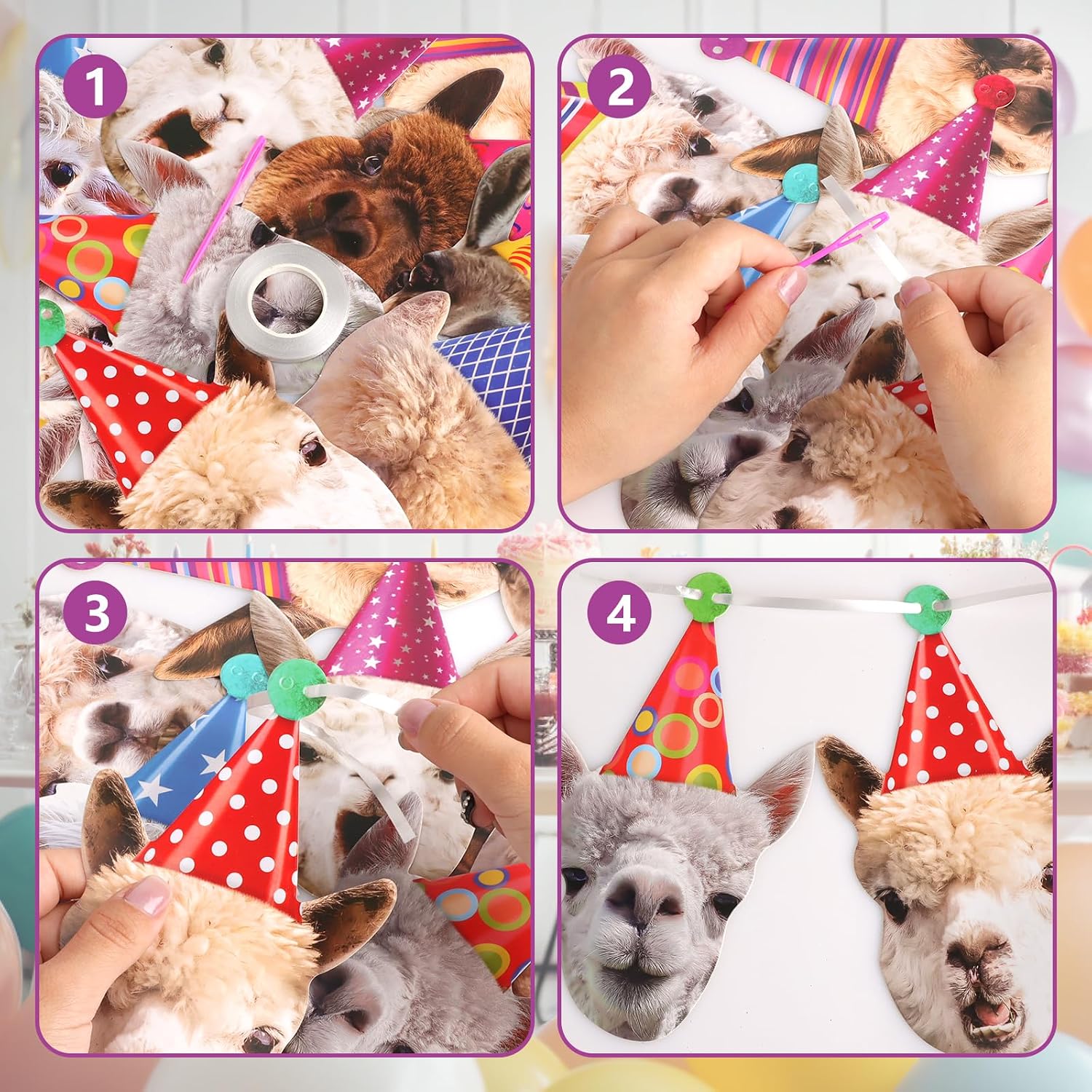 Hooqict Llama Birthday Banner Garland Funny Happy Birthday Decorations Party Banner for Kids Adults Animal Birthday Party Decorations Supplies