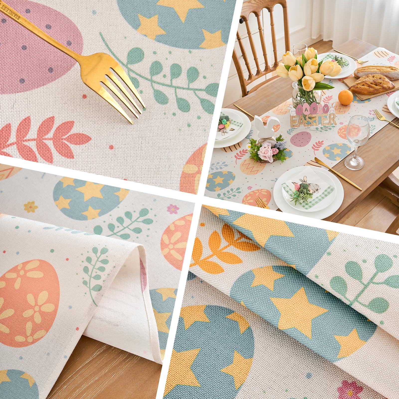 Runner Da Tavola Pasquale Con Acquerello, Tovaglia Lunga Primaverile Con Uova E Coniglietti, Misura 33x183 Cm, Decorazione Per Pranzo Di Pasqua E Feste In Famiglia - 4