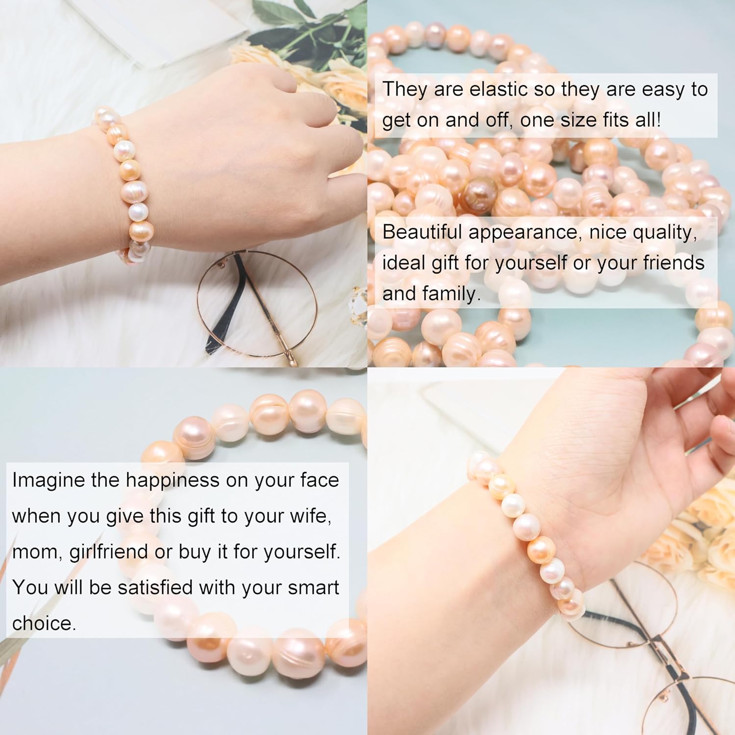 Honbay 1PCS Simple Stylish Fresh Water Pearl Bracelet Stretch Pearl Bracelet Valentine's Day Thanksgiving Christmas Birthday Gift - with a Drawstring Bag - Image 4