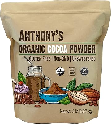 Anthony's Organic Raw Cocoa Powder, 5 lb, Batch Tested and Verified Gluten Free & Non GMO