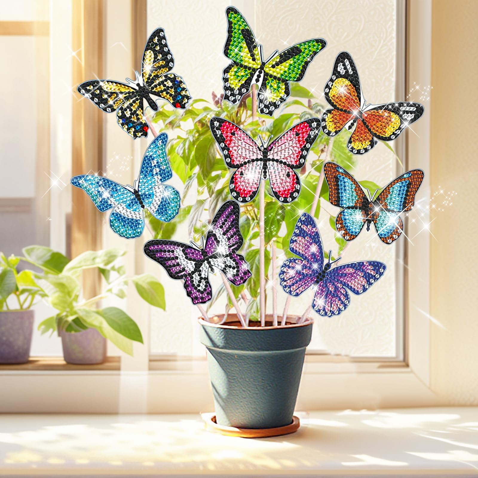 8 Stück Diamond Painting Schmetterling Sets, Diamond Painting Kinder Erwachsene Gartendekoration für Draußen und Drinnen Balkon Deko, Basteln für Kinder Diamont Painting Geschenk Für Mama Und Mädchen