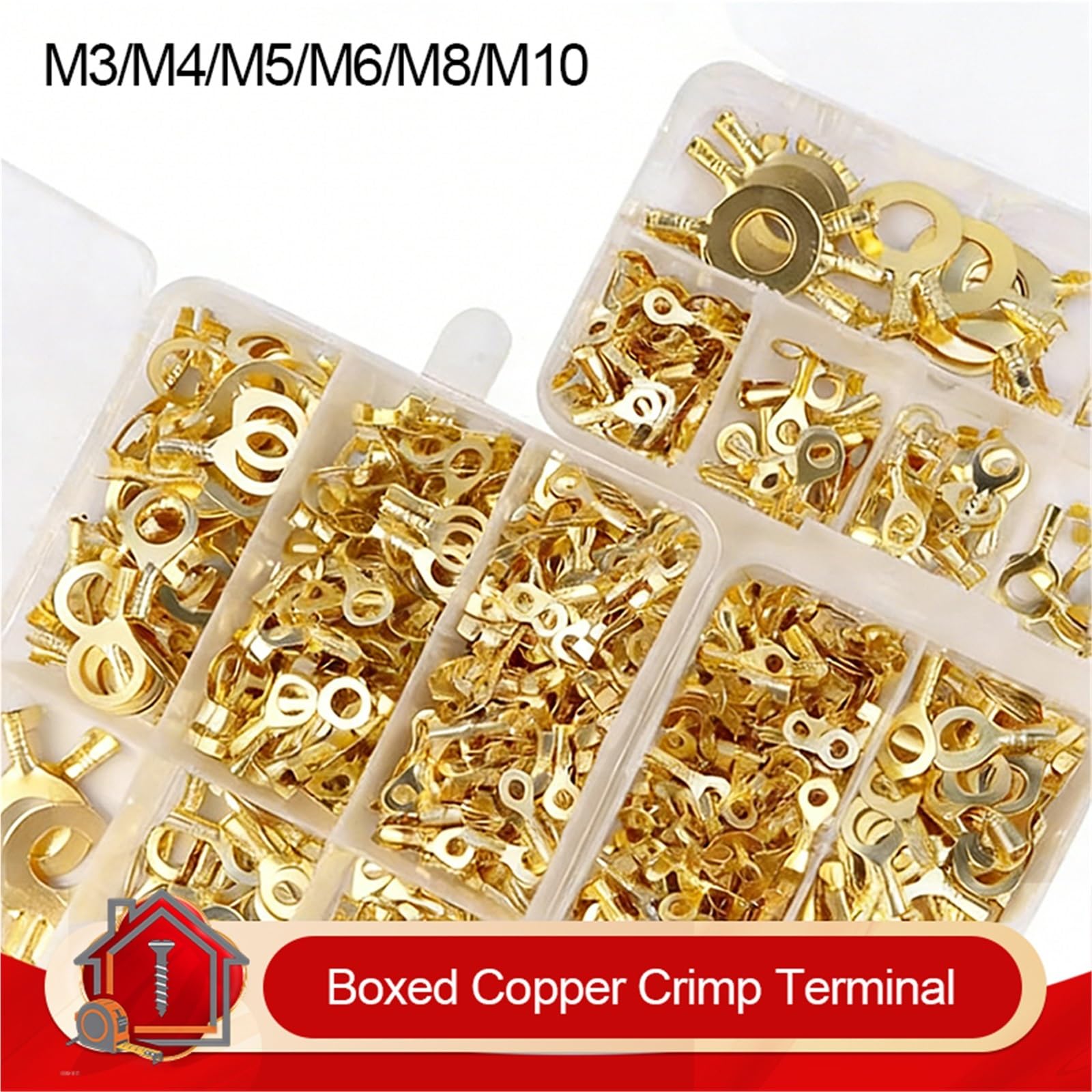 Isolierter Ringkabelschuh Crimp Verschiedenes M3 M4 M5 M6 M8 M10 Kupferring-Crimpkabelschuh-Set for Elektrische Kabelverbindungen(540pcs,5 boxes)