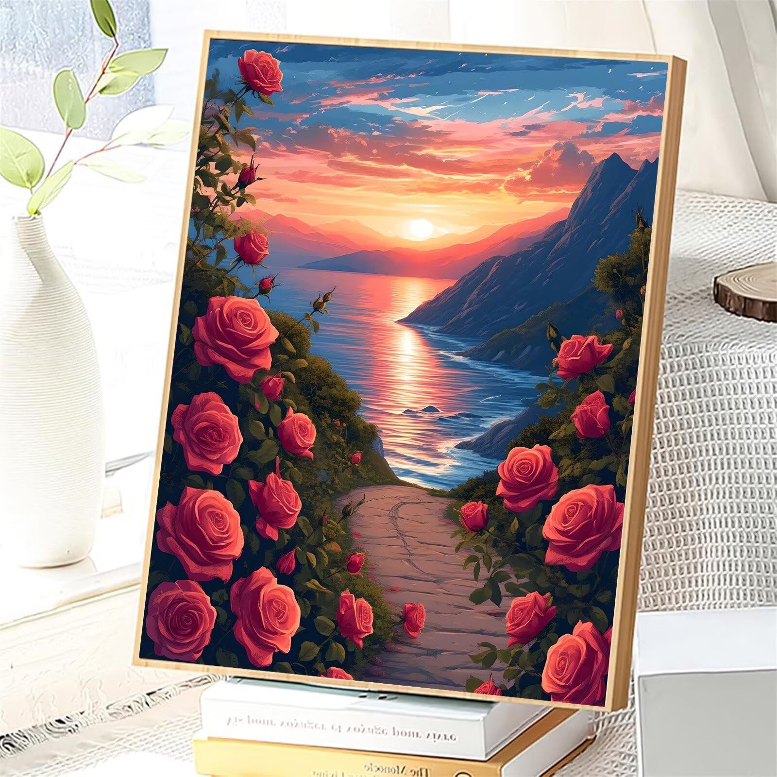 Rosa Pintar por Numeros Adultos, DIY Pintura por Números Niños, Kit de Pintura al óleo de Lienzo DIY para con Pinceles, Pigmento Acrílico, Paint By Numbers Adult, Sin Marco 100x150cm, Atardecer P-301