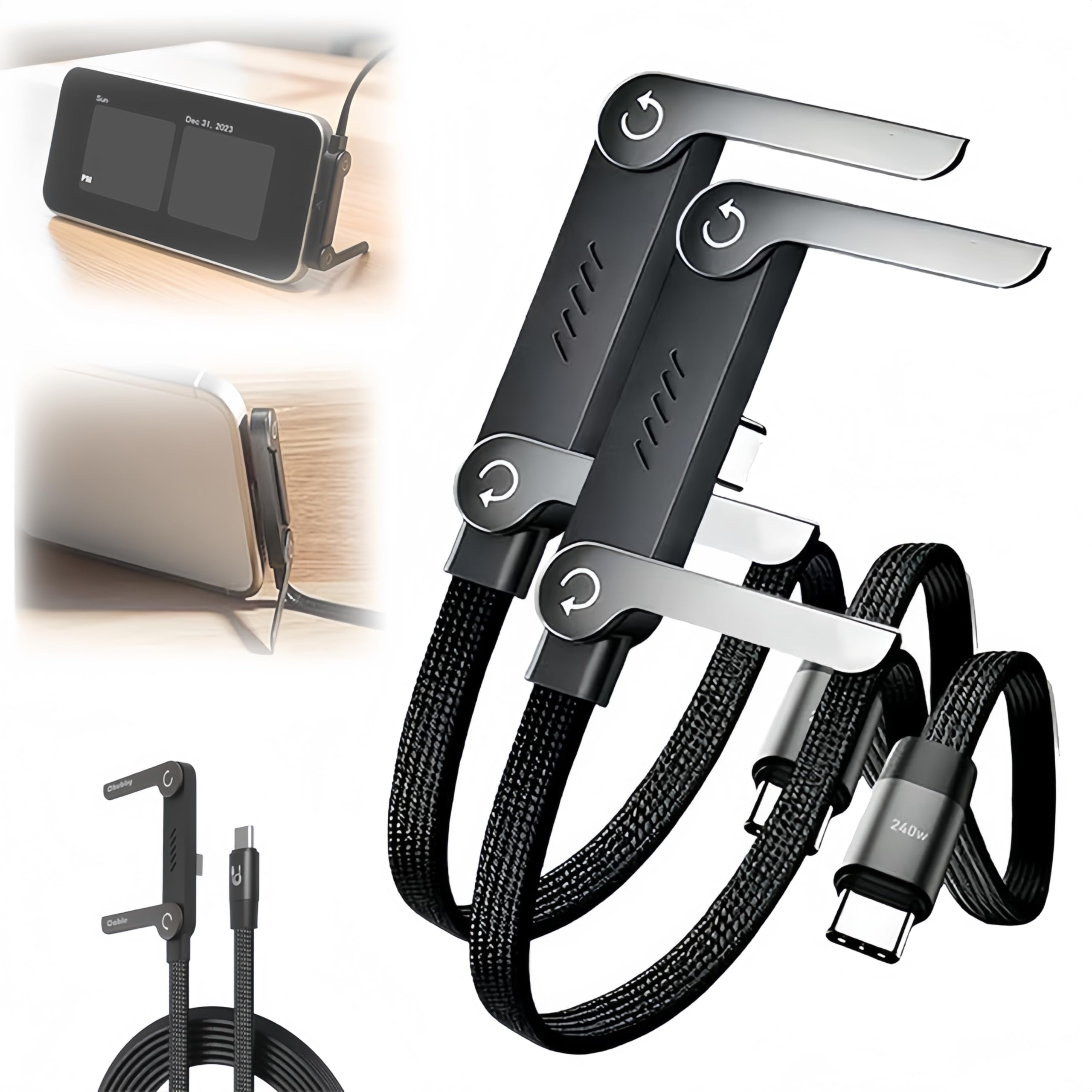 Invisible Holder Charger Cable with Stand 2026 Upgrade 240W Super Fast Charging Foldable Durable USB-C Cord Sideways Phone