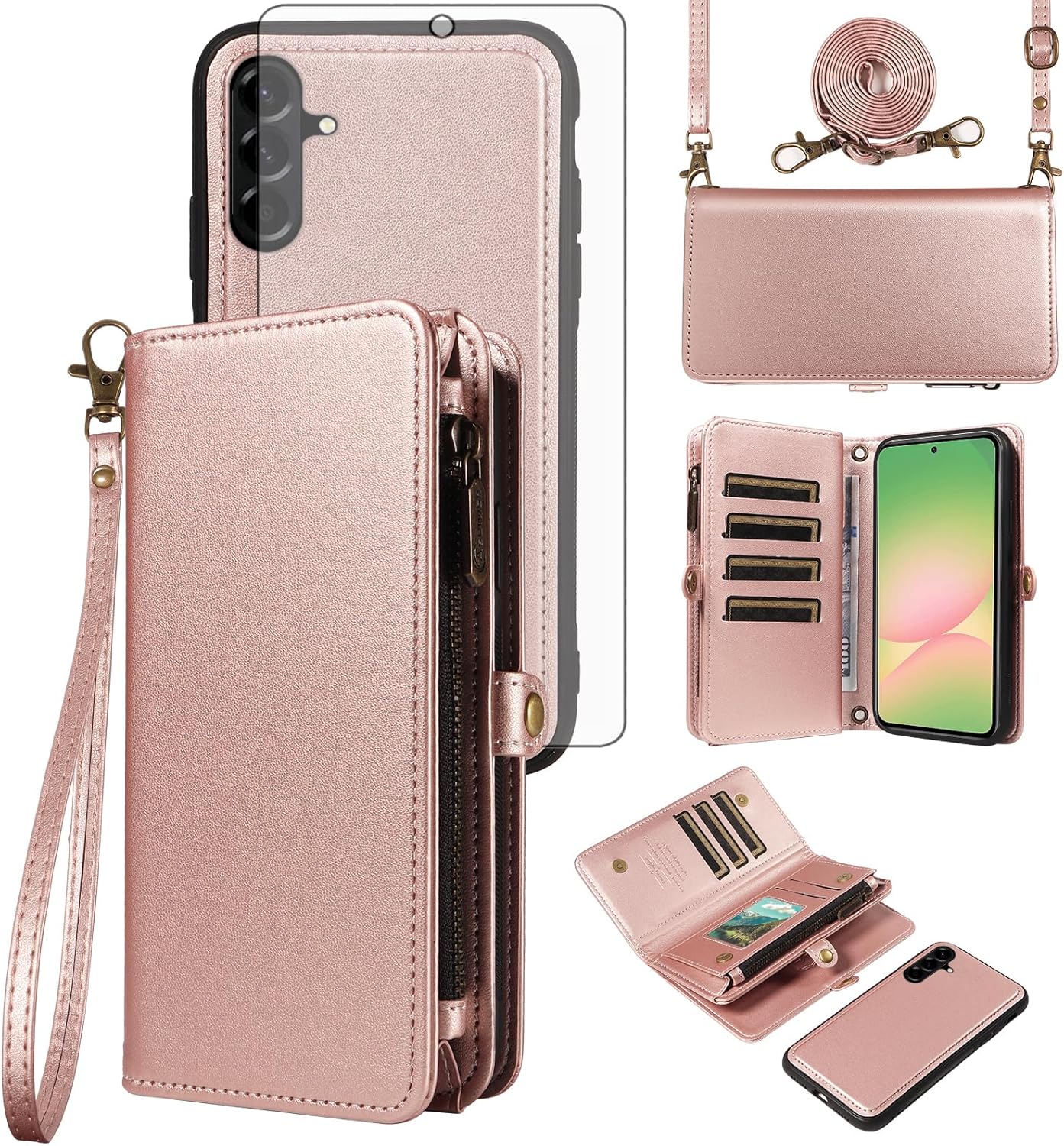 Case For Huawei Honor Magic5 Pro 5G Wallet Case, Wristband Flip Bracket Pu Leather Wallet Shell Cash Card Slot Cover Detachable Lanyard - View #6
