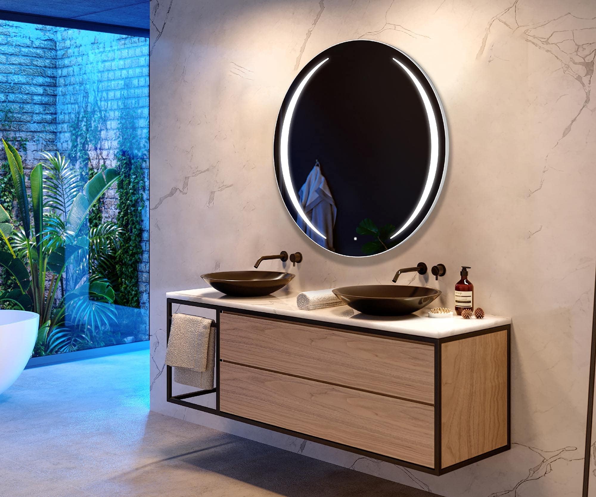 FORAM Badspiegel mit Beleuchtung - Spiegel Rund - 70x70 - Wandspiegel Nach Maß - Runder Spiegel auf Individuelle Bestellung Gefertigt - Modernes Design - Mit Rahmen