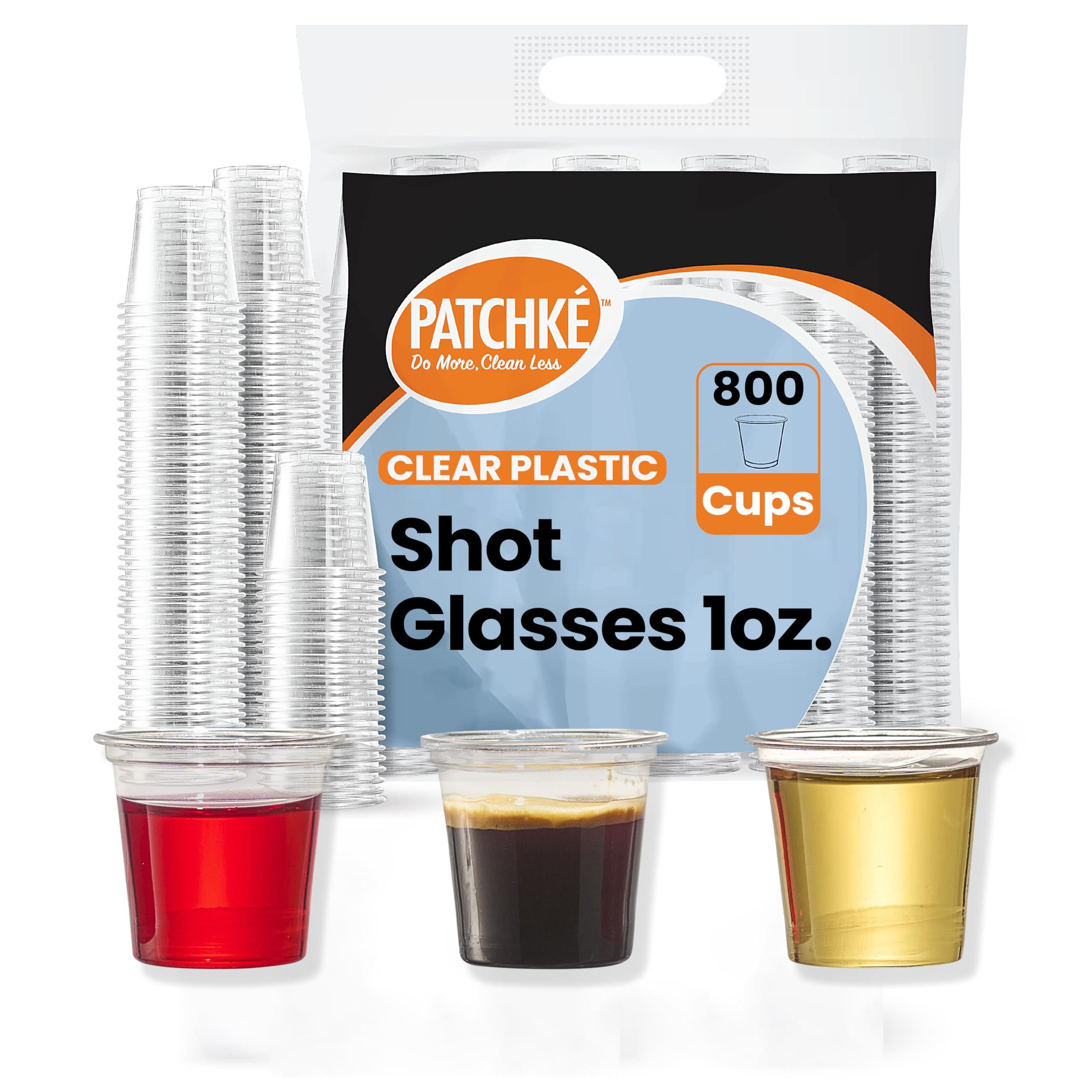 PATCHKE Clear Plastic Shot Glasses 1OZ - 800 Bulk Pack - Disposable Small Sample Cups For Parties and Events (1 Ounce Mini Cups)