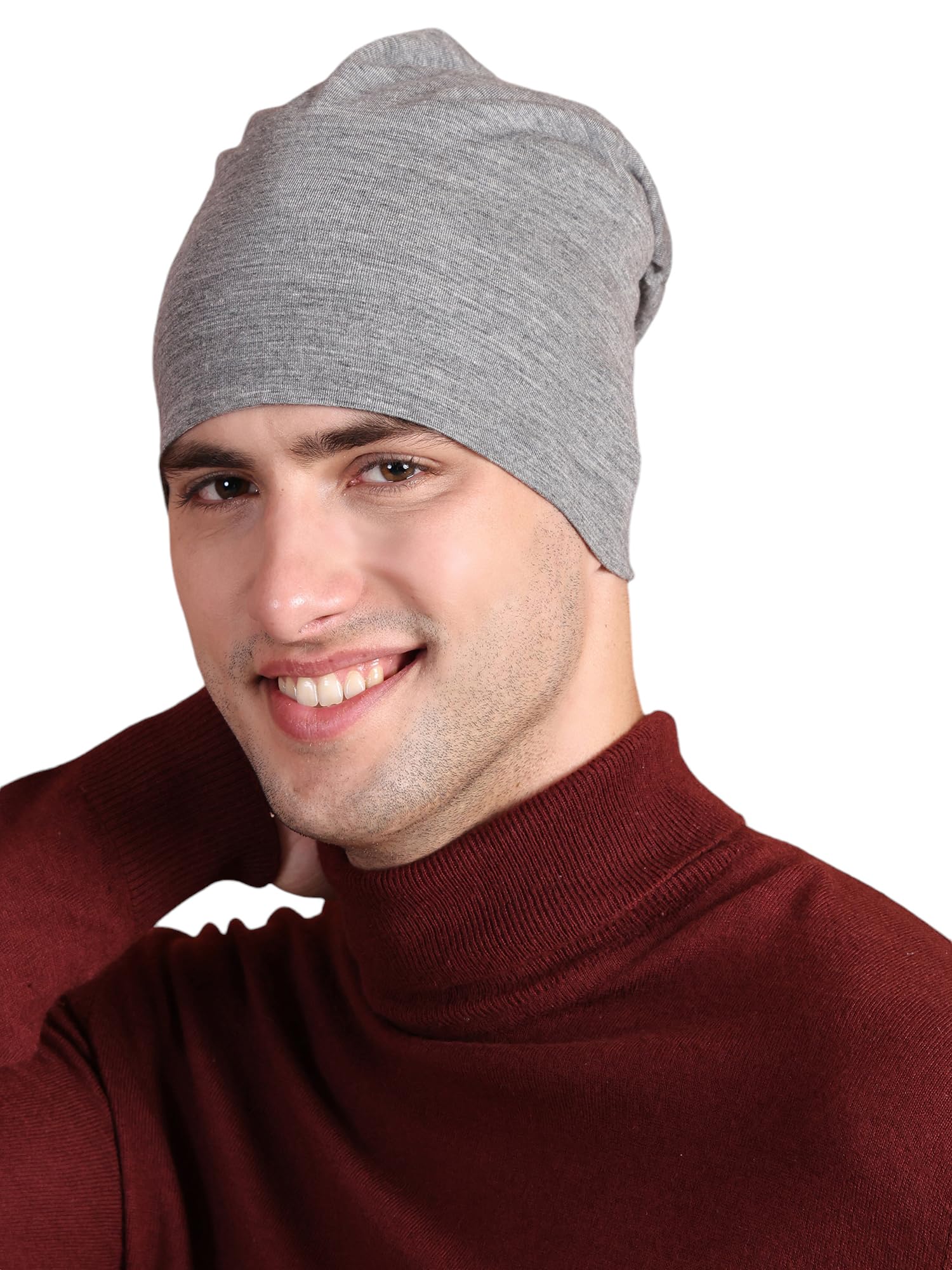mack jonney VIMAL JONNEY Grey Cotton Blended Free Size Beanie Cap for Men-Cap_Melange_01-picture-10