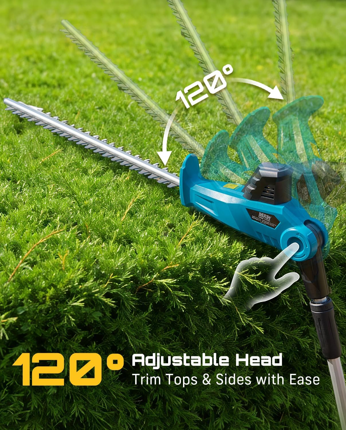 SEESII Cordless Pole Hedge Trimmer: Electric Bush Trimmer with 20" Dual-Action Blade+SEESII 2-in-1 Pole Pruning Shears