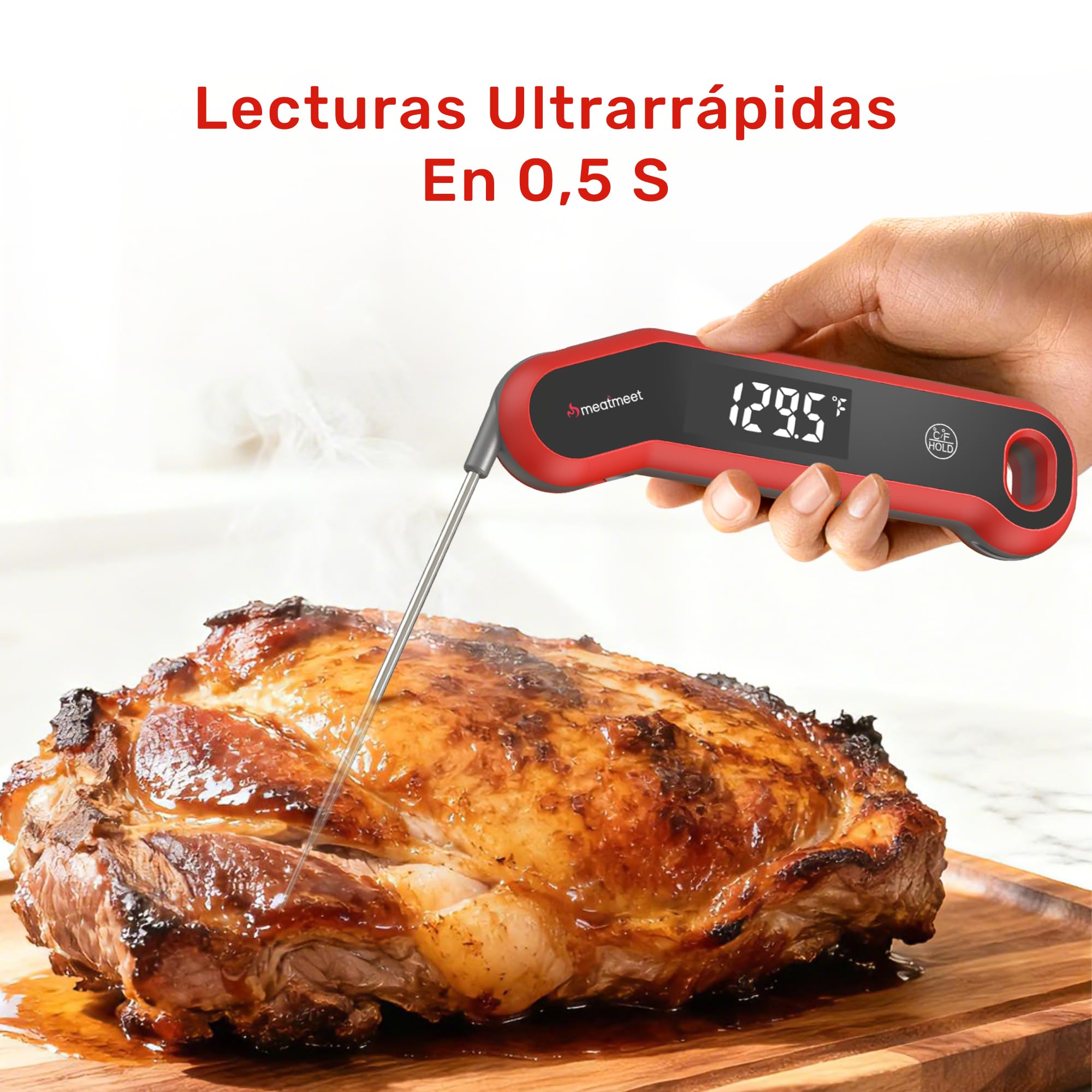 S1 Termometro Cocina Digital de Lectura Instantánea de 0,5s, precisión ± 0,3 °C, Equipado con rotación de pantalla LED giratoria, activación por movimiento y apagado automático
