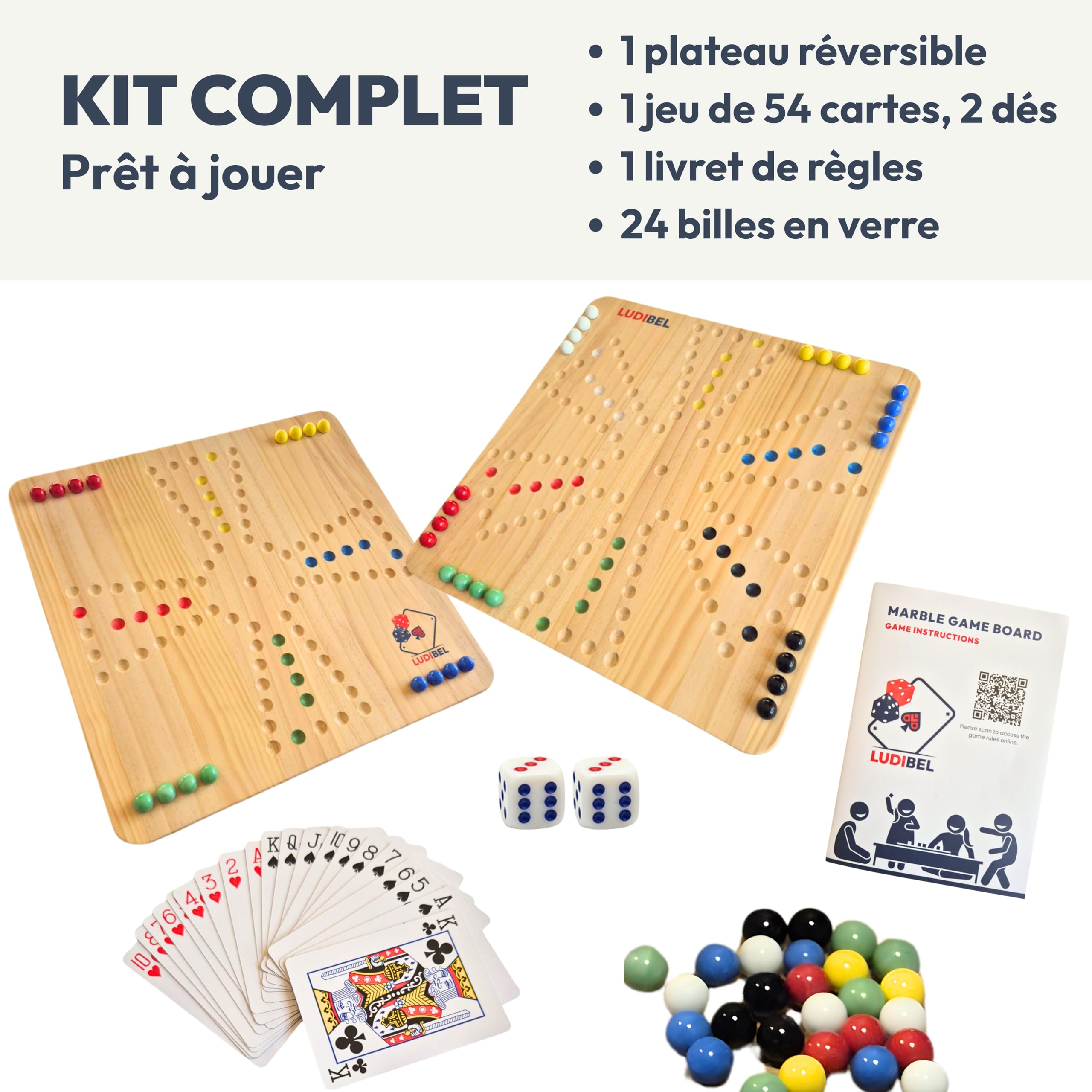 Jeu de Tock 4 ou 6 Joueurs réversible Plateau XL 40x40 cm Bois Massif Compatible Jackaroo Jeu de société Familial