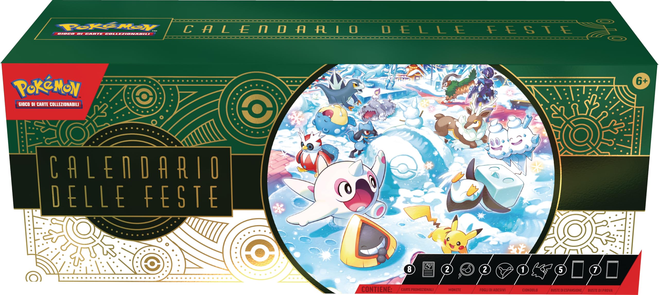 GCC Pokémon: calendario delle feste (otto carte promozionali olografiche, cinque buste di espansione e tanto altro)
