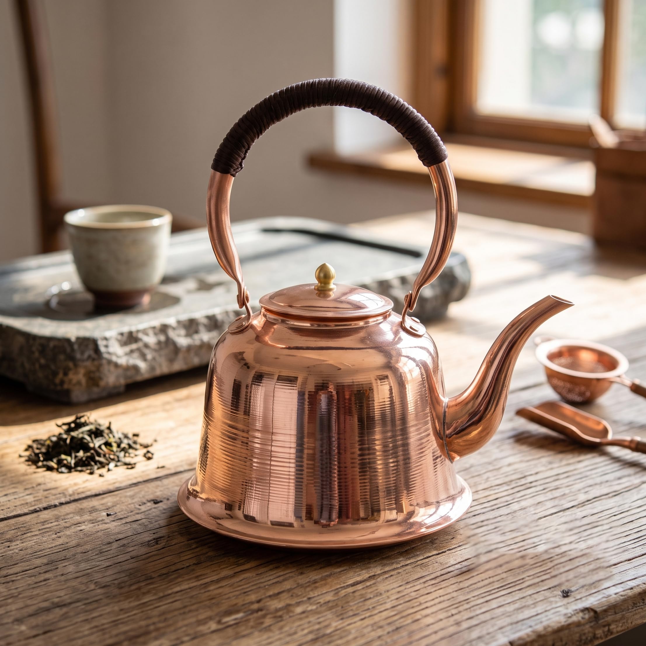 Kupfer-Teekessel, Retro 1l Kupfer-Kochkessel für Induktions- und Gasherde