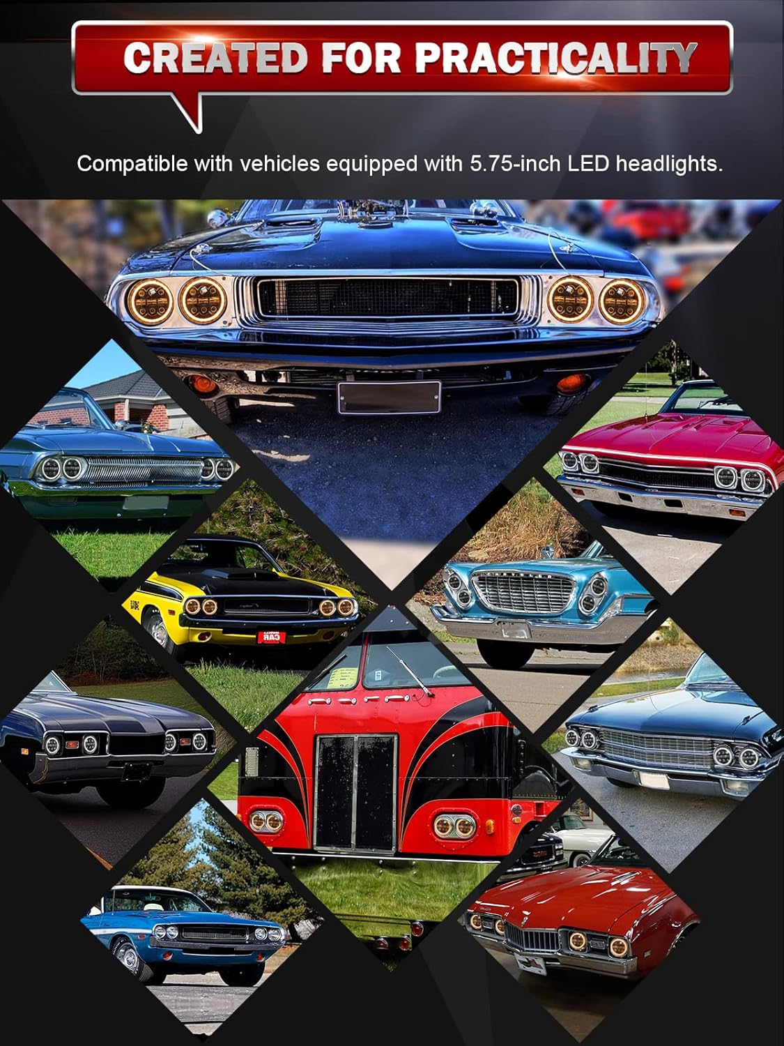 CO LIGHT 5.75 Led Headlight 5 3/4 Round Led Headlights Whit DRL Amber Turn Signal Light and Hi/Lo Beam Led Projector Sealed Beam Headlight Compatible with Thunderbird Torino 4PCS