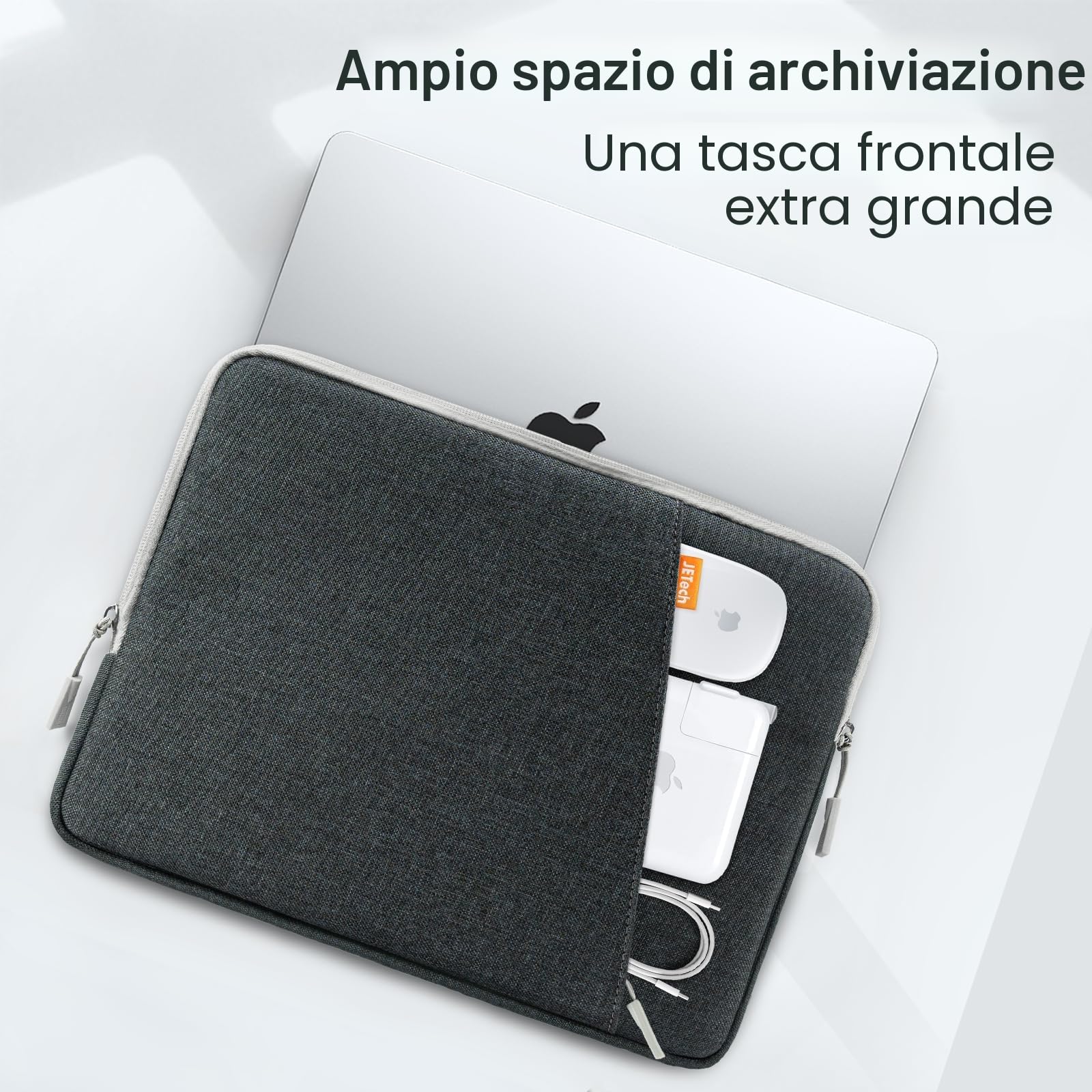 JETech Custodia Laptop 16 Pollici MacBook Pro M1-M5 2019-2026 Impermeabile Borsa con Tasca Grigio Scuro